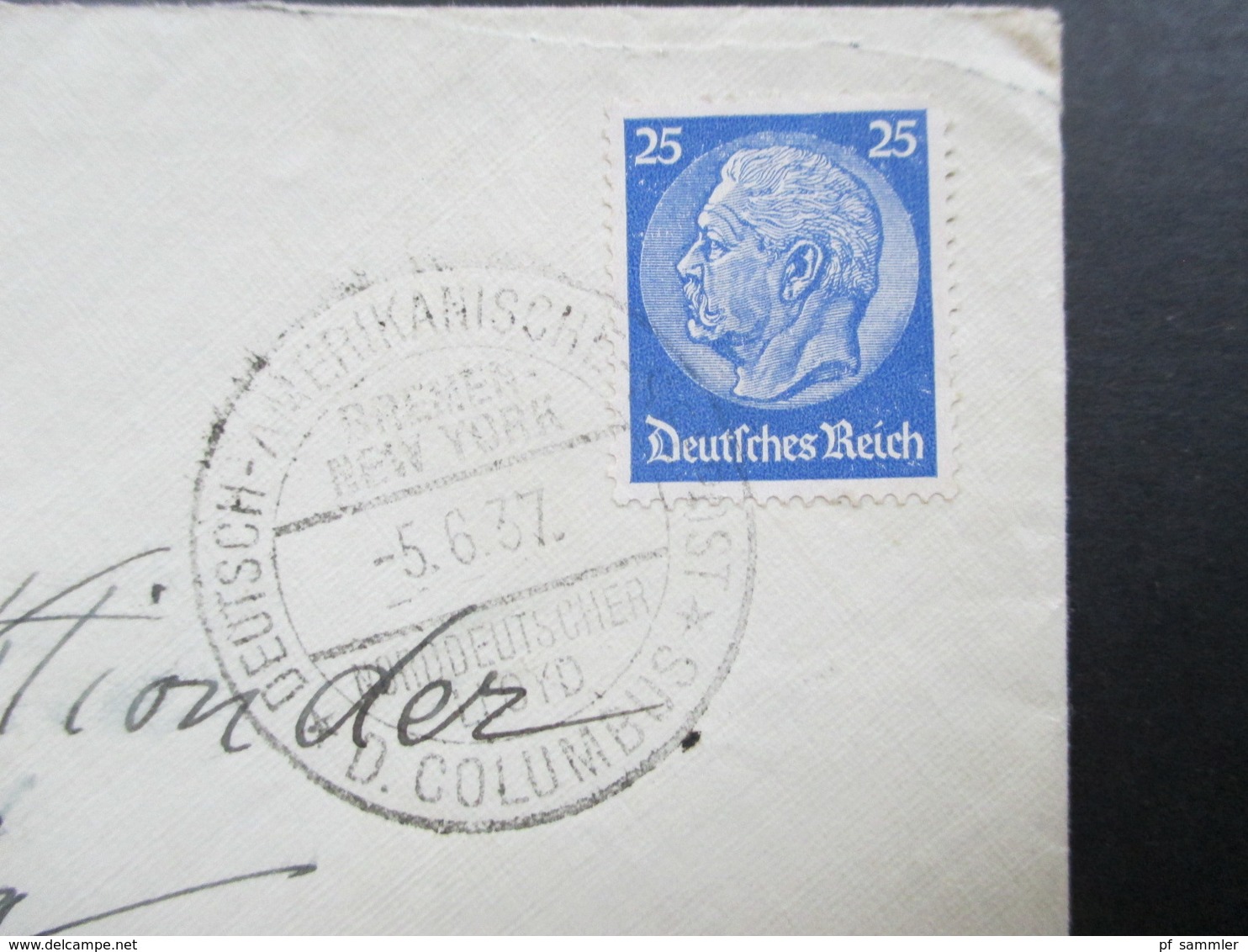 3. Reich 1937 Hindenburg Nr. 522 EF Stempel D. Columbus Deutsch Amerikanische Schiffspost Norddeutscher LLoyd Bremen - Briefe U. Dokumente