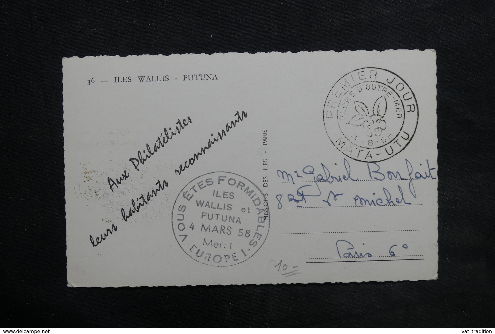 WALLIS ET FUTUNA - Carte 1er Jour De Mata Utu En 1958 - Flore - L 34961 - FDC