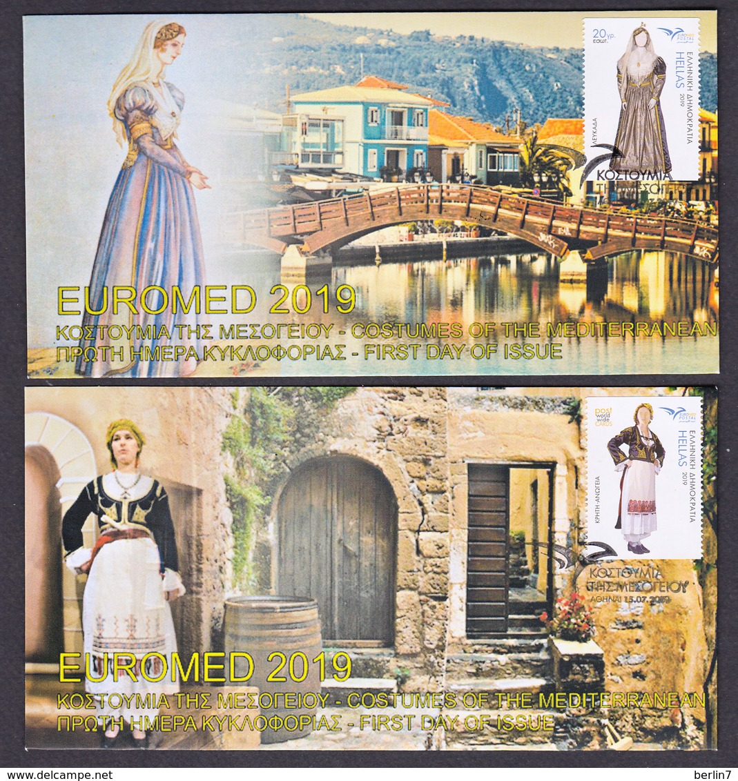 Greece 2019 EuroMed Costumes In The Mediterranean Unofficial FDC From Booklet Four Different Covers - Nuevos