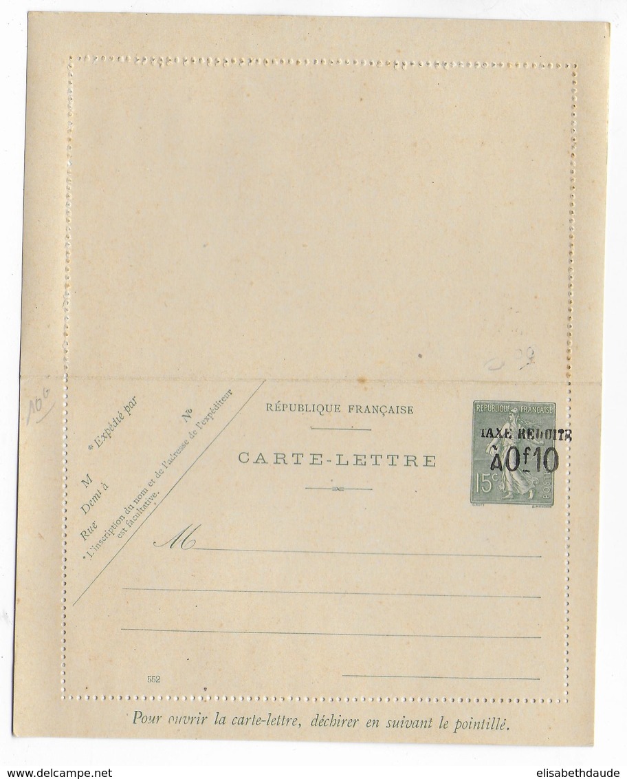 1906 - TYPE SEMEUSE - CARTE-LETTRE ENTIER NEUVE AVEC SURCHARGE - STORCH B4 - DATE 552 - Cartes-lettres