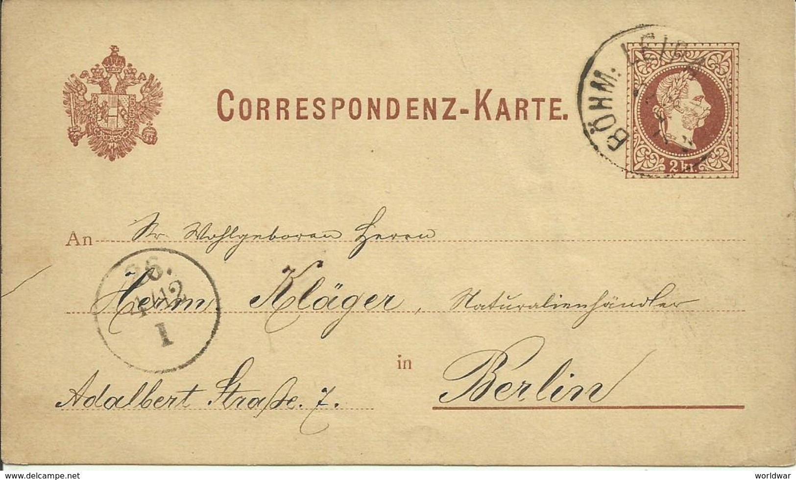 1878  Correspondenz-Karte Von Leipa (jetzt Ceska Lipa) Nach Berlin - Autres & Non Classés