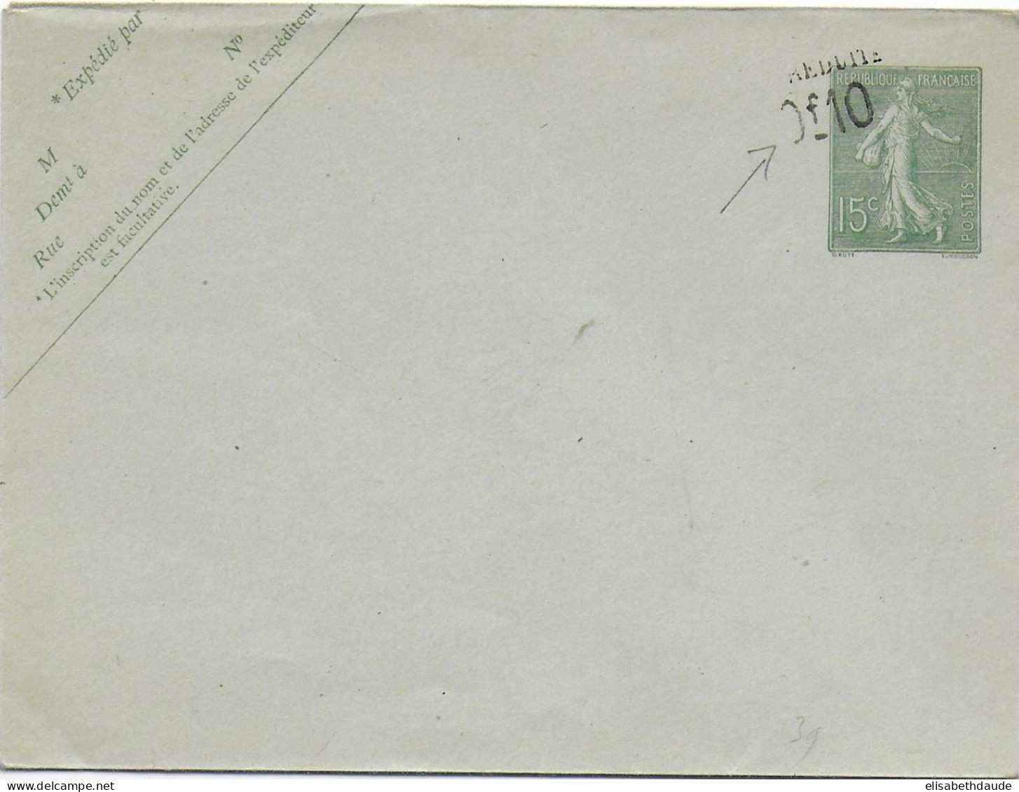 1906 - TYPE SEMEUSE - ENVELOPPE ENTIER NEUVE 123X96 AVEC VARIETE SURCHARGE PARTIELLE - STORCH B12 - DATE 507 - Briefe U. Dokumente