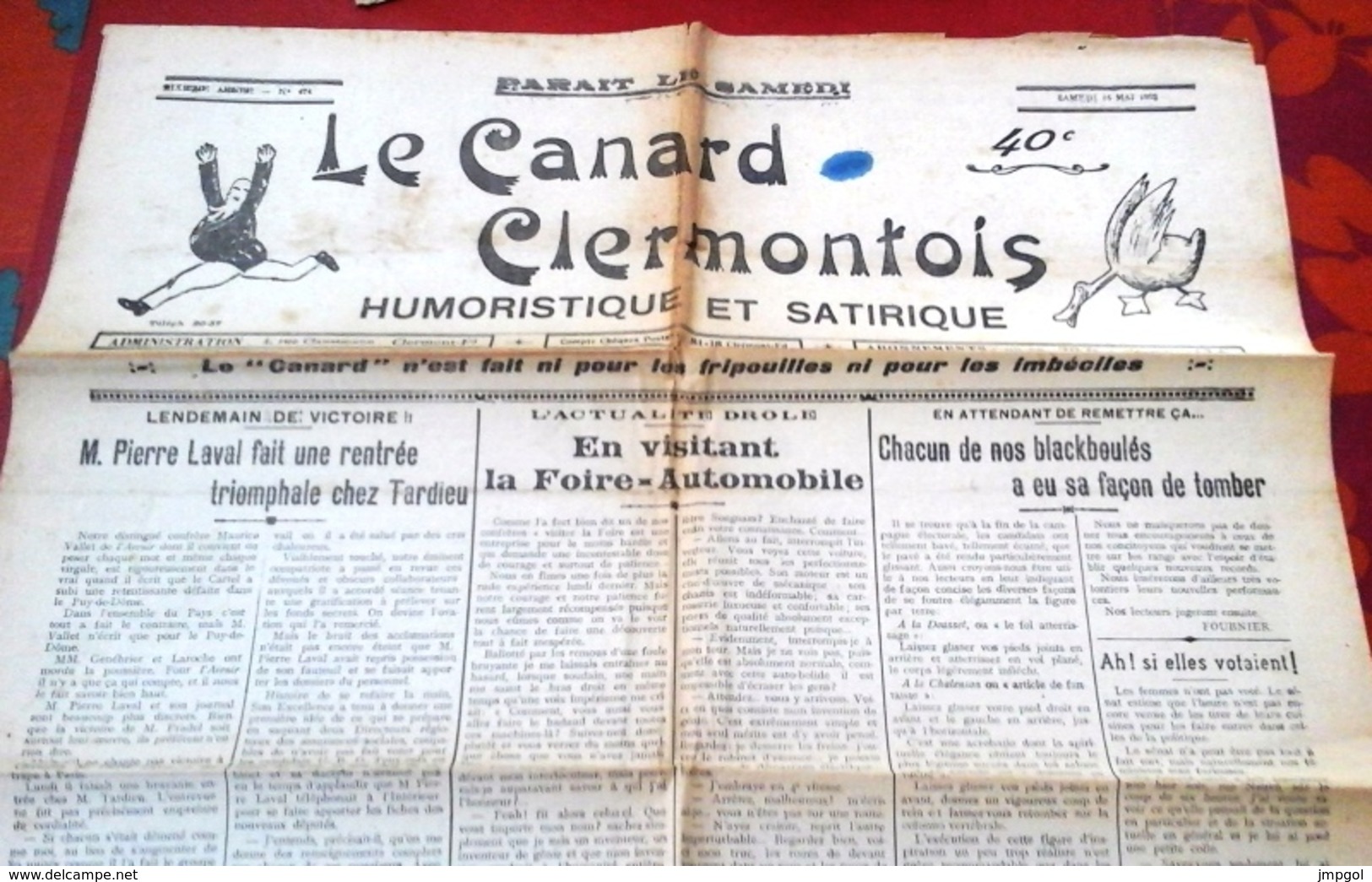 Le Canard Clermontois Humoristique Et Satirique N°474 Mai 1932 Pierre Laval Foire Automobile Clermont Ferrand - Other & Unclassified