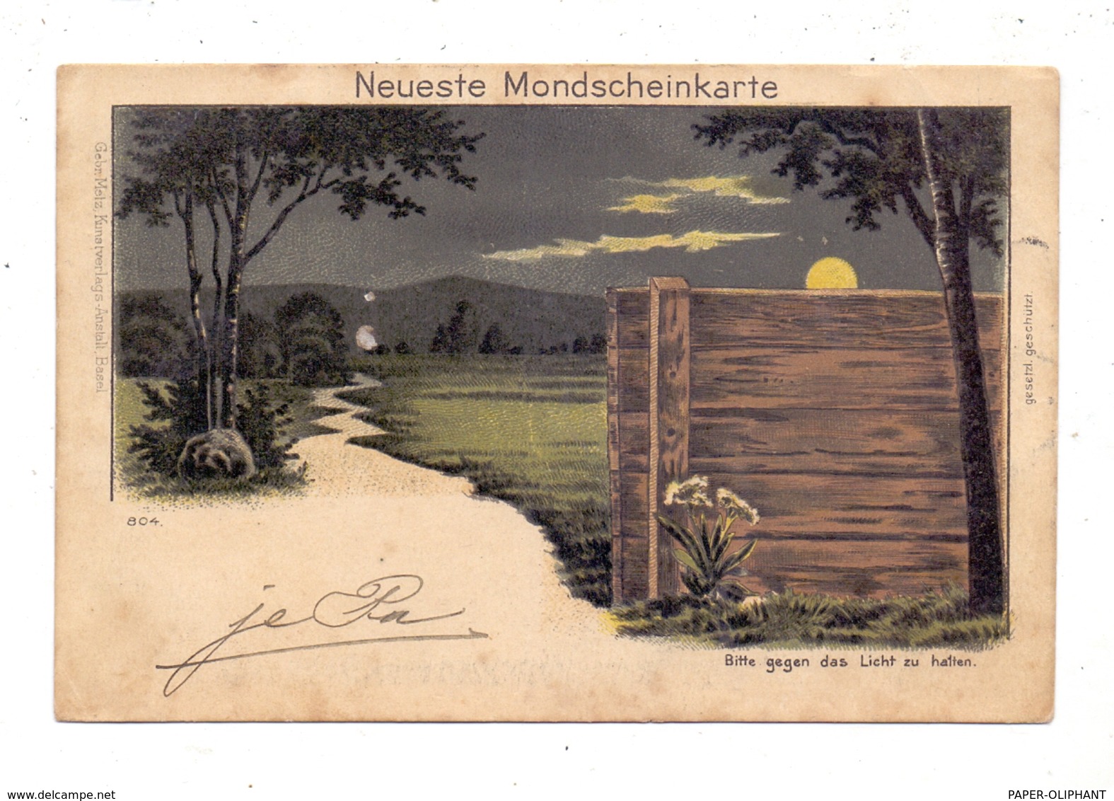 HALT GEGEN DAS LICHT / Hold To Light, Neueste Mondscheinkarte, 1903 - Contraluz