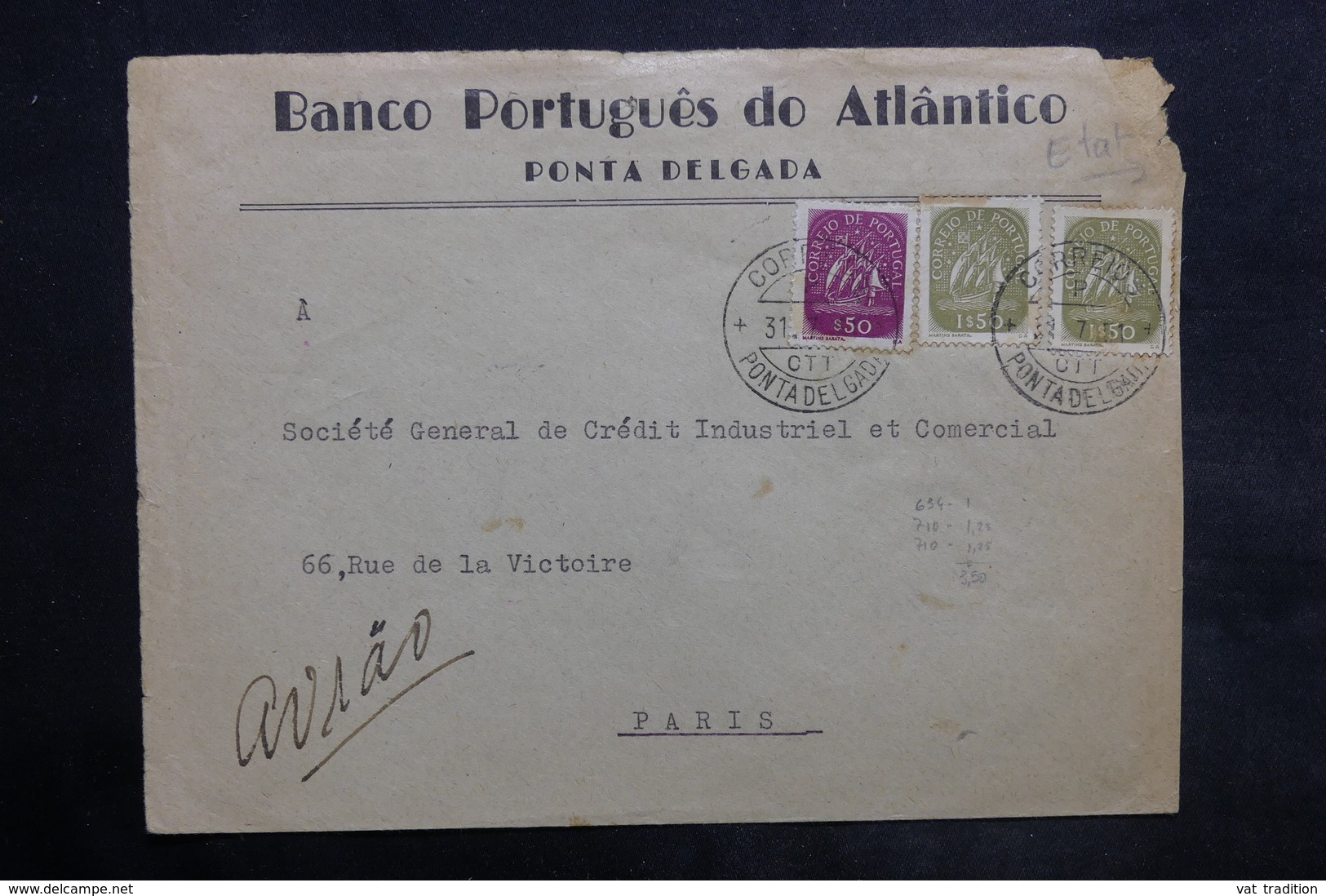 PORTUGAL - Enveloppe Commerciale De Ponta Delgada Pour La France En 1951 - L 35021 - Lettres & Documents