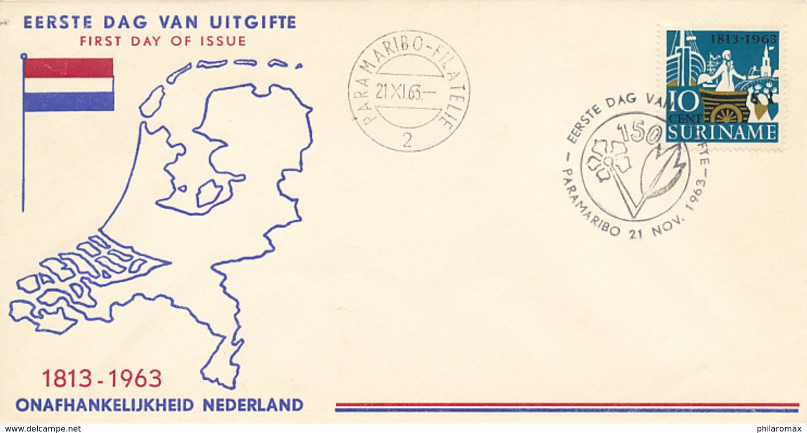 DC-1867 SURINAME - 1963 FDC E 29 - ONAFHANKELIJKHEID - ONBESCHREVEN OPEN KLEP - Surinam ... - 1975