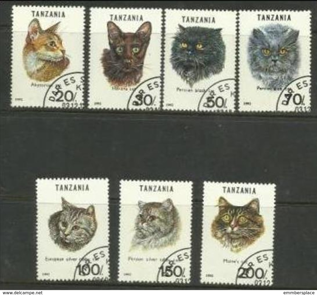 Tanzania - 1992 Cats  CTO   SG 1447-53  Sc 967a-g - Tanzania (1964-...)