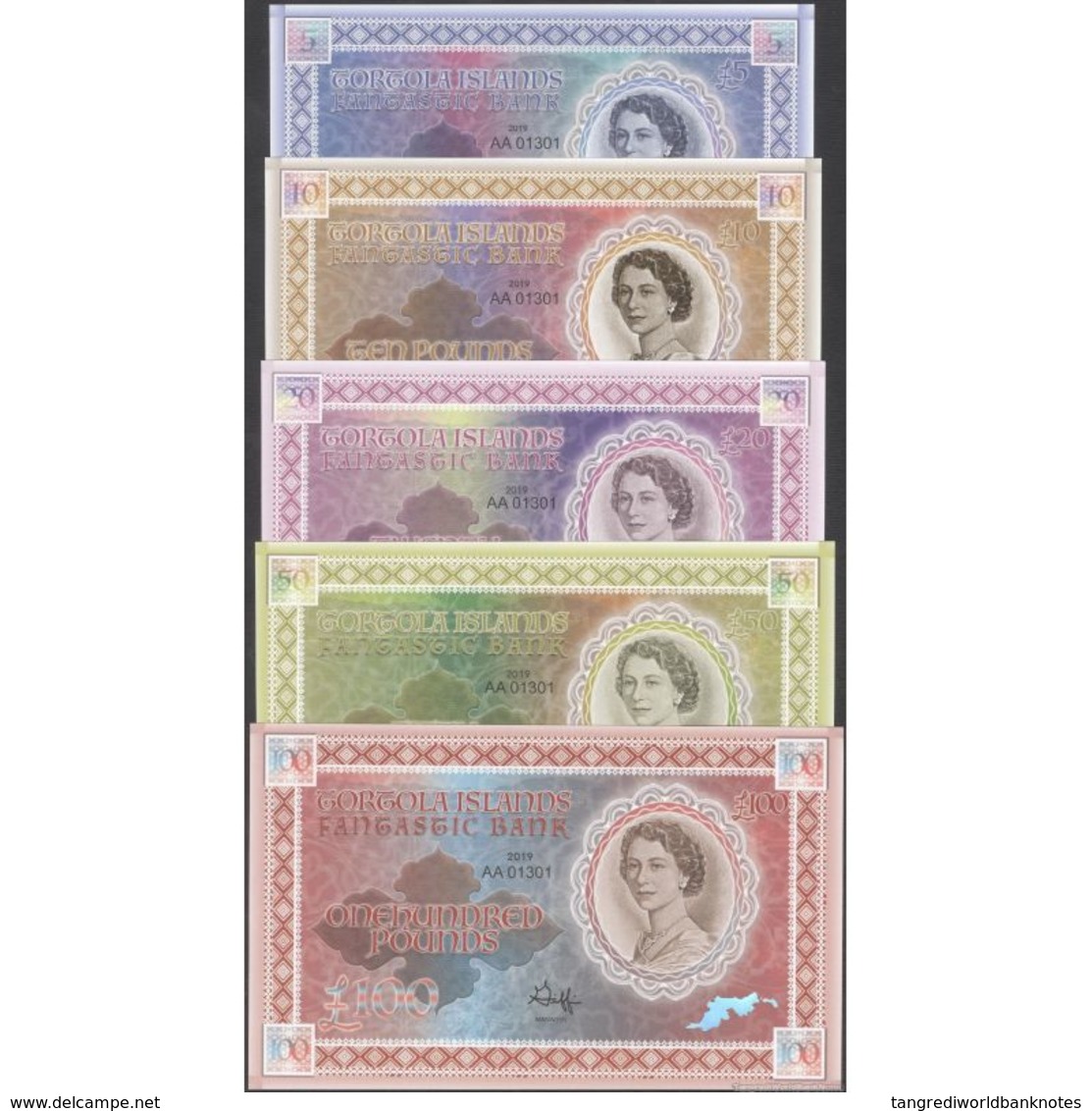 TWN - TORTOLA ISLANDS (private Issue) - 5-10-20-50-100 Pounds 2019 Polymer - Prefix AA - Set Of 5 UNC - Altri & Non Classificati