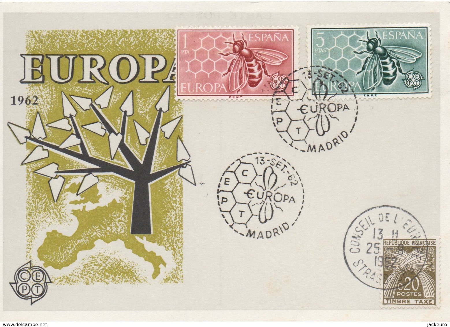 CM35  Espagne - Carte Maximum Avec Timbres Europa 1962 En Liaison Avec Le Conseil De L'Europe  TTB - Idées Européennes