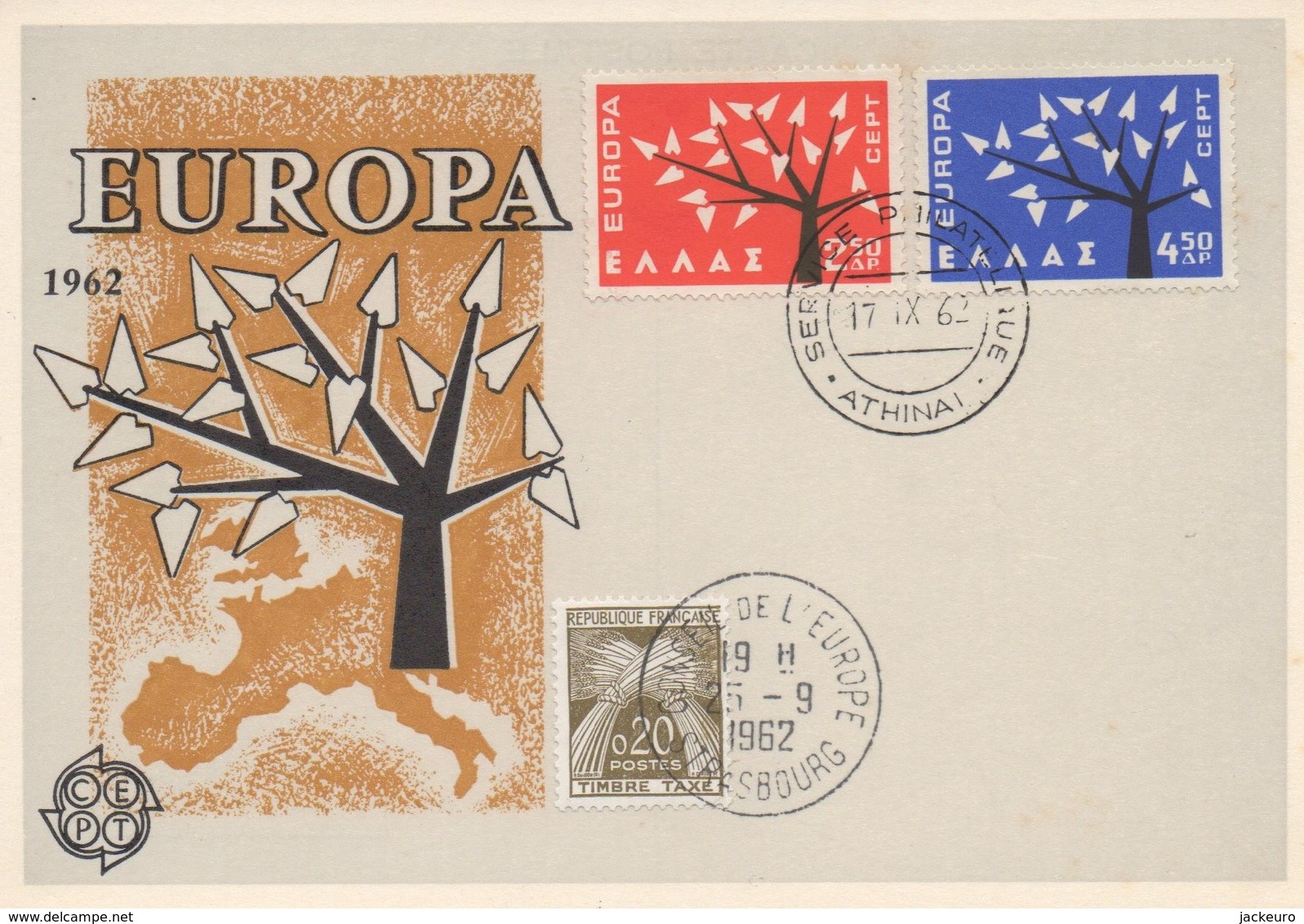 CM37  Grèce - Carte Maximum Avec Timbres Europa 1962 En Liaison Avec Le Conseil De L'Europe  TTB - Idées Européennes