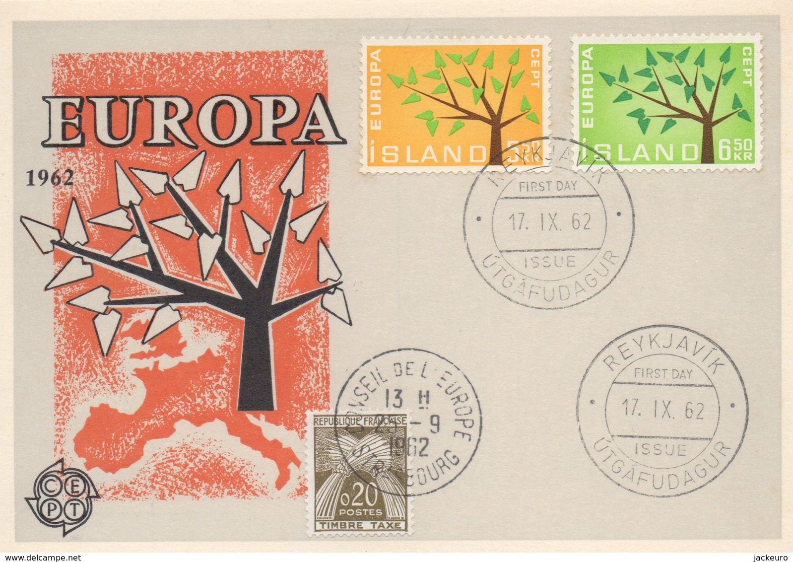 CM39  Islande - Carte Maximum Avec Timbres Europa 1962 En Liaison Avec Le Conseil De L'Europe  B - Idées Européennes