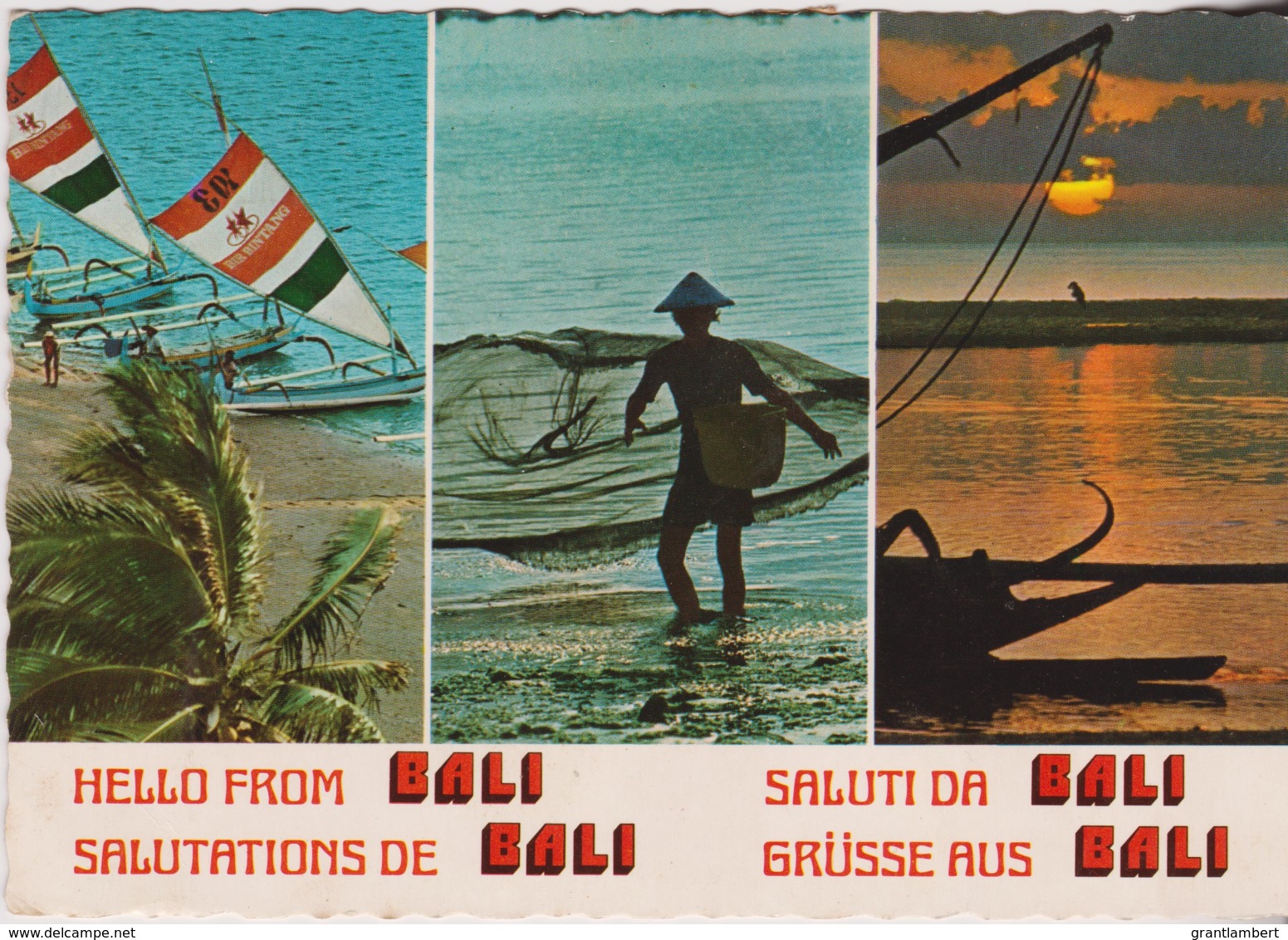 Outriggers & Fishermen, The Sanur Beach, Bali - Posted 1980s With Stamp - Indonesia