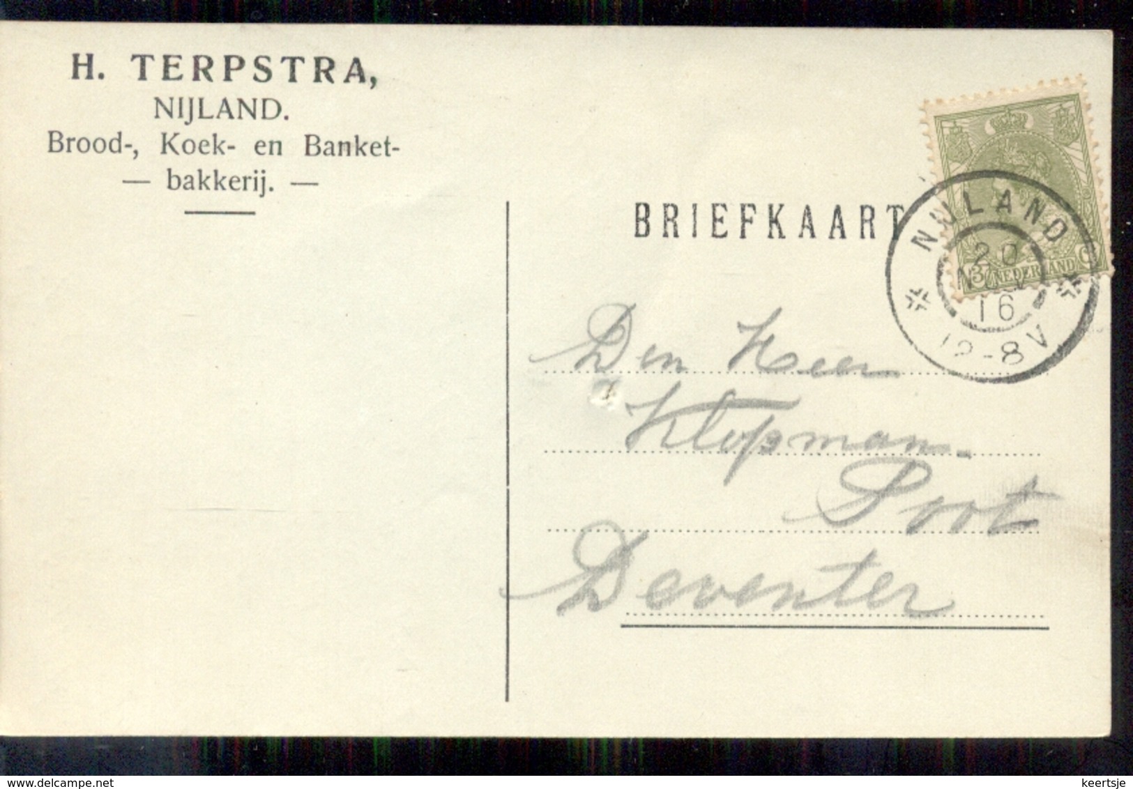 Nijland - H Terpstra - Brood Banket Bakkerij - 1916 - Lettres & Documents