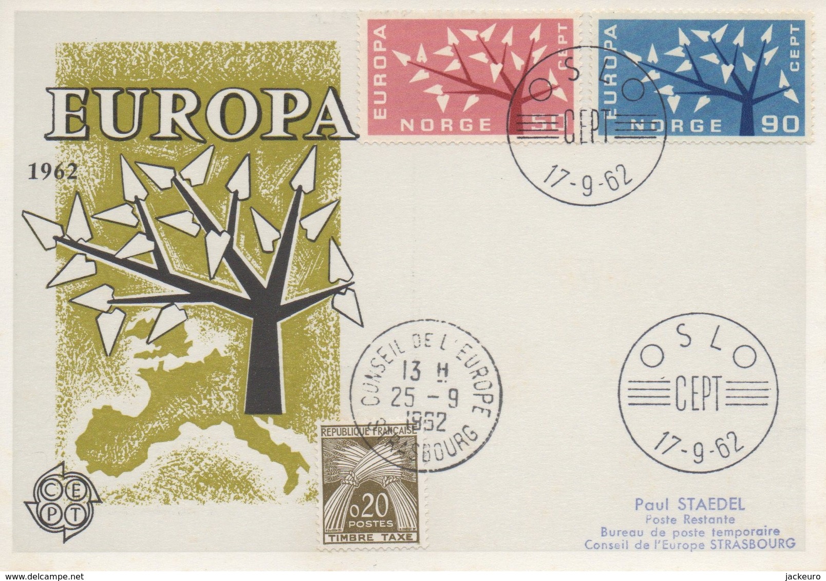 CM42  Norvège - Carte Maximum Avec Timbres Europa 1962 En Liaison Avec Le Conseil De L'Europe  TTB - Idées Européennes