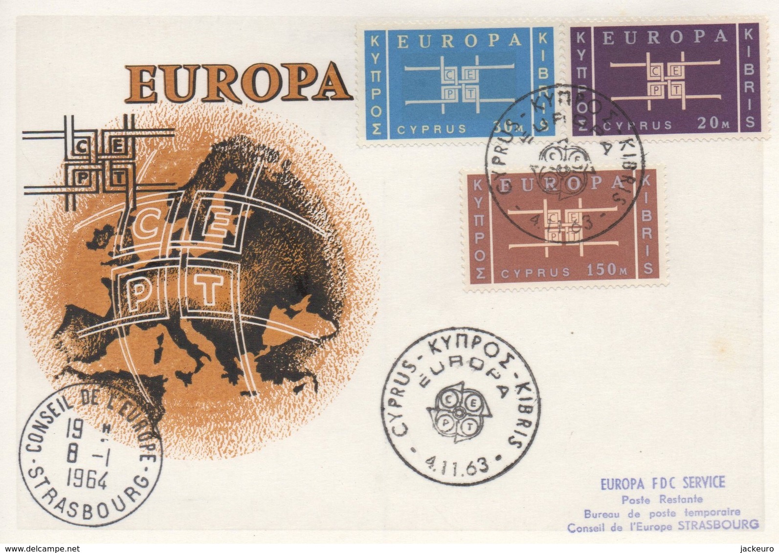 CM47  Chypre - Carte Maximum Avec Timbres Europa 1963 En Liaison Avec Le Conseil De L'Europe  TTB - Idées Européennes