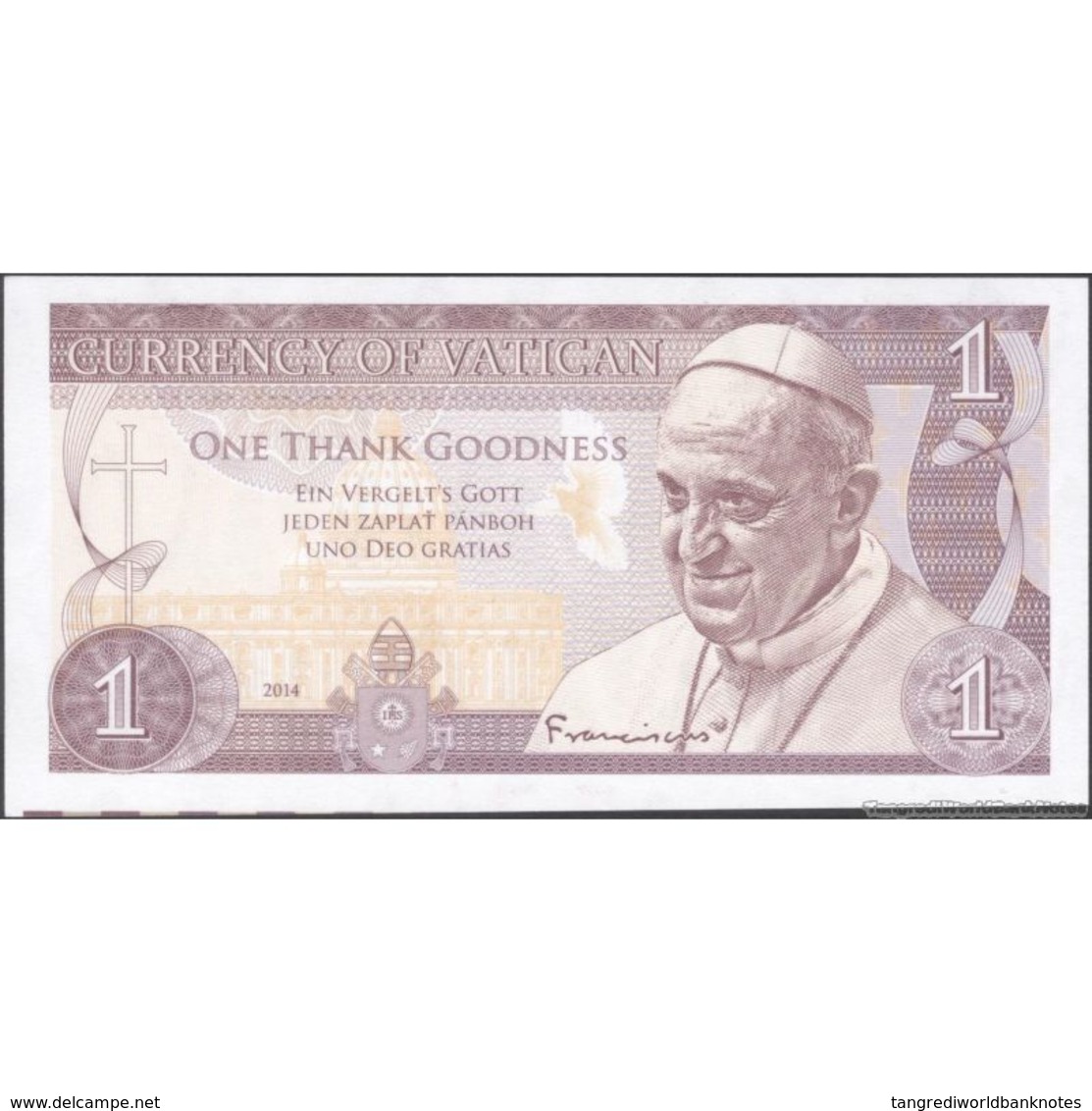 TWN - VATICAN CITY (private Issue) - 1 Thank Goodness 2014 - No Serial - Miscut - UNC - Other & Unclassified