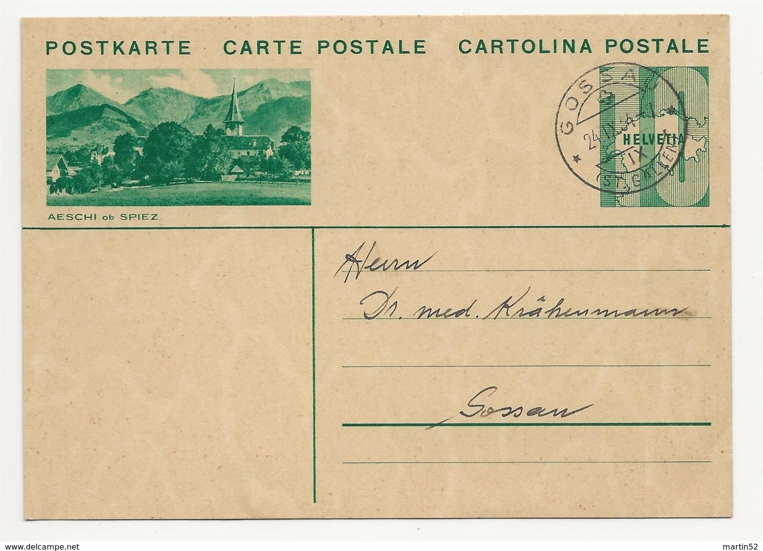 Schweiz Suisse 1934: Bild-PK / CPI "AESCHI Ob SPIEZ" Mit O GOSSAU 24.IX.34 (Pfadfinder-Abteilung Gossau) - Entiers Postaux