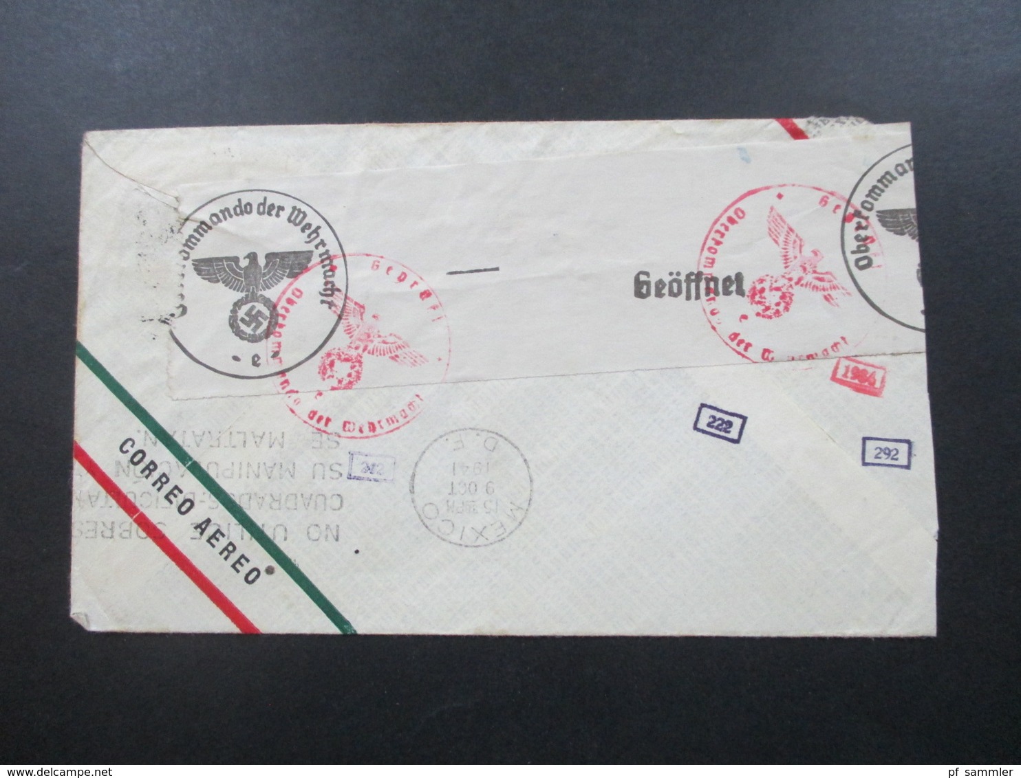 Mexiko 1941 GA Umschlag Mit 2 Zusatzfrankaturen Luftpost Nach Berlin Mit Mehrfachzensur Der Wehrmacht OKW - México