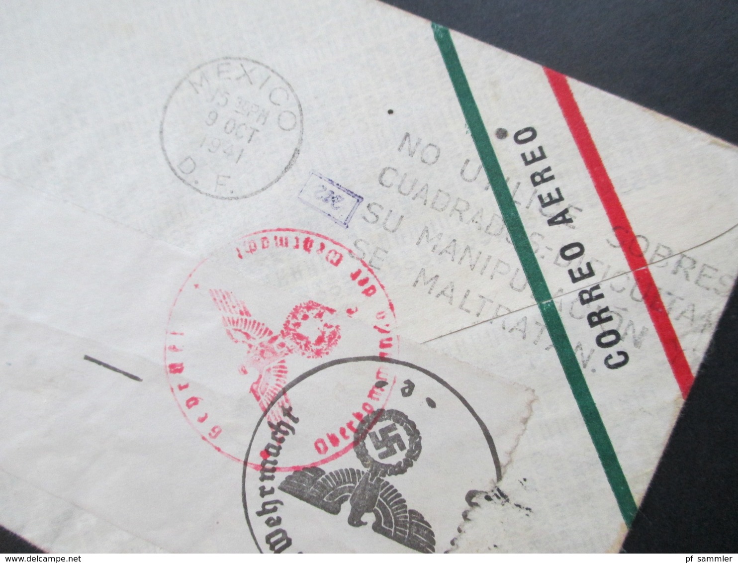 Mexiko 1941 GA Umschlag Mit 2 Zusatzfrankaturen Luftpost Nach Berlin Mit Mehrfachzensur Der Wehrmacht OKW - Mexico