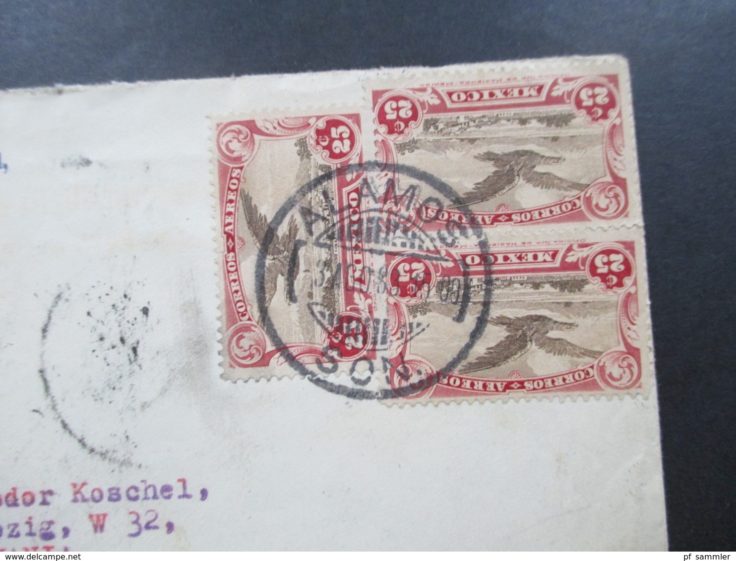 Mexiko April 1933 Flugpost Nr. 597 MeF Luftpost Nach Leipzig Mit Luftpost Befördert. Rückseitig 8 Stempel!! - Mexico