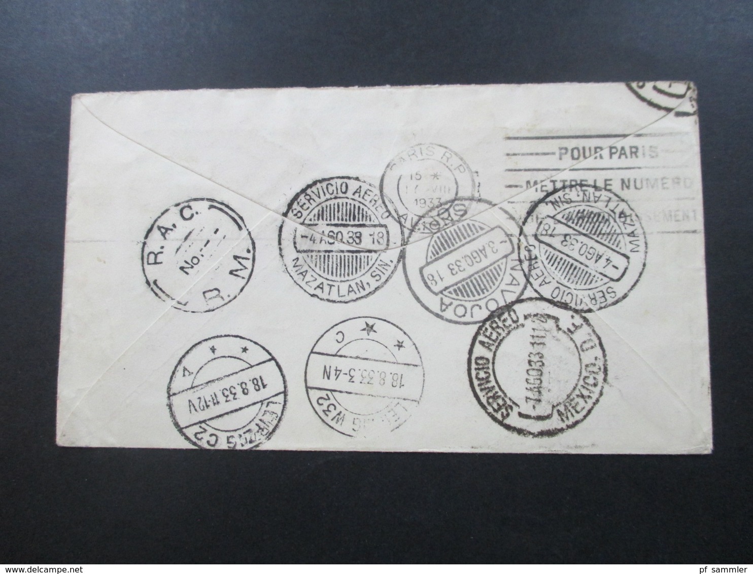 Mexiko April 1933 Flugpost Nr. 597 MeF Luftpost Nach Leipzig Mit Luftpost Befördert. Rückseitig 8 Stempel!! - Messico