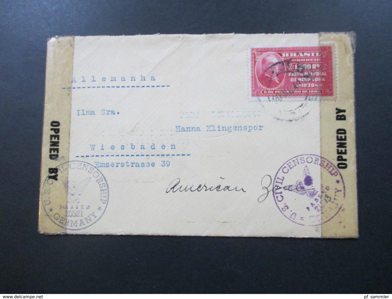 Brasilien 1946 Brief Nach Wiesbaden 2x US Civil Censorship Passed 20521 Und 21513 Russian Zone - Lettres & Documents