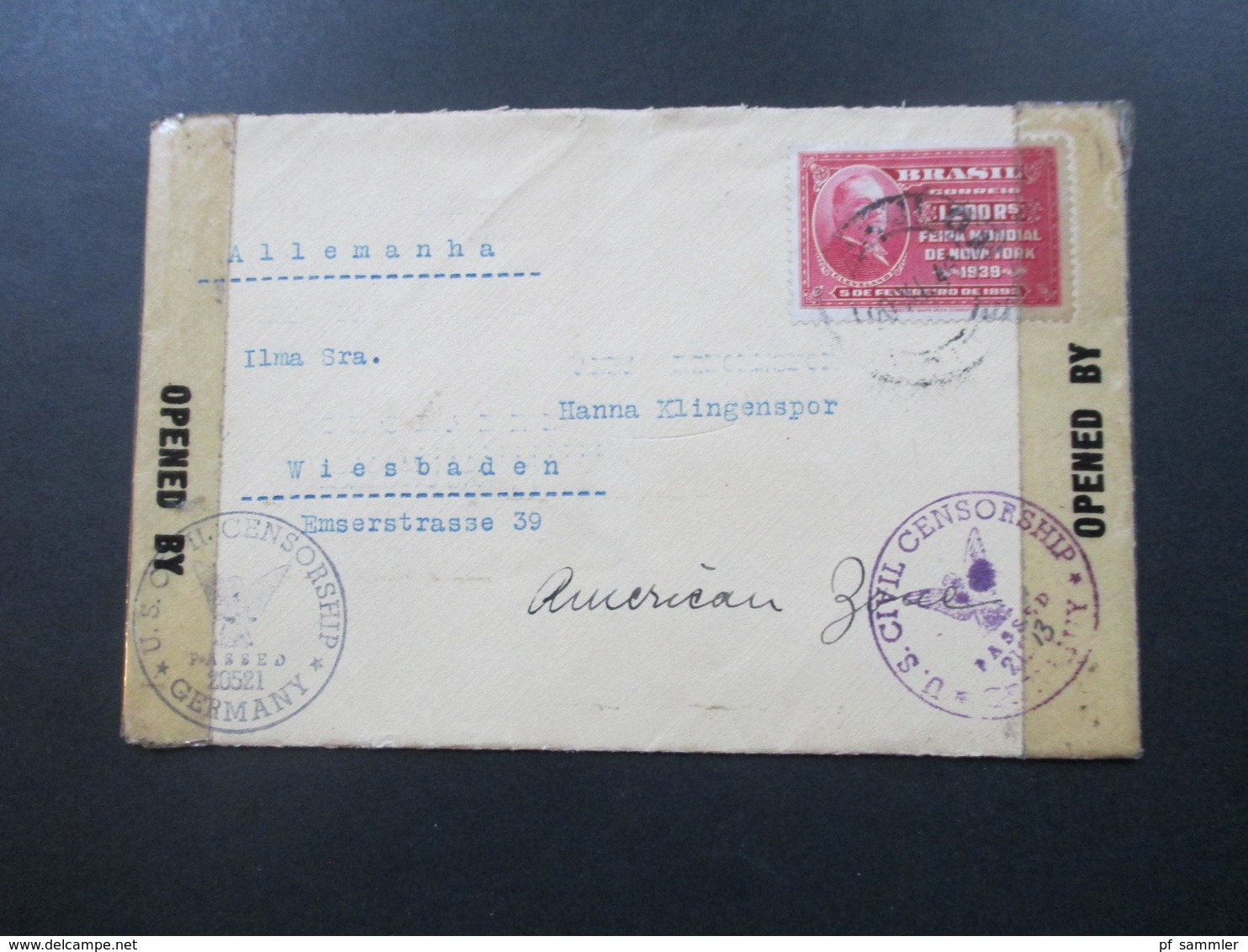 Brasilien 1946 Brief Nach Wiesbaden 2x US Civil Censorship Passed 20521 Und 21513 Russian Zone - Storia Postale