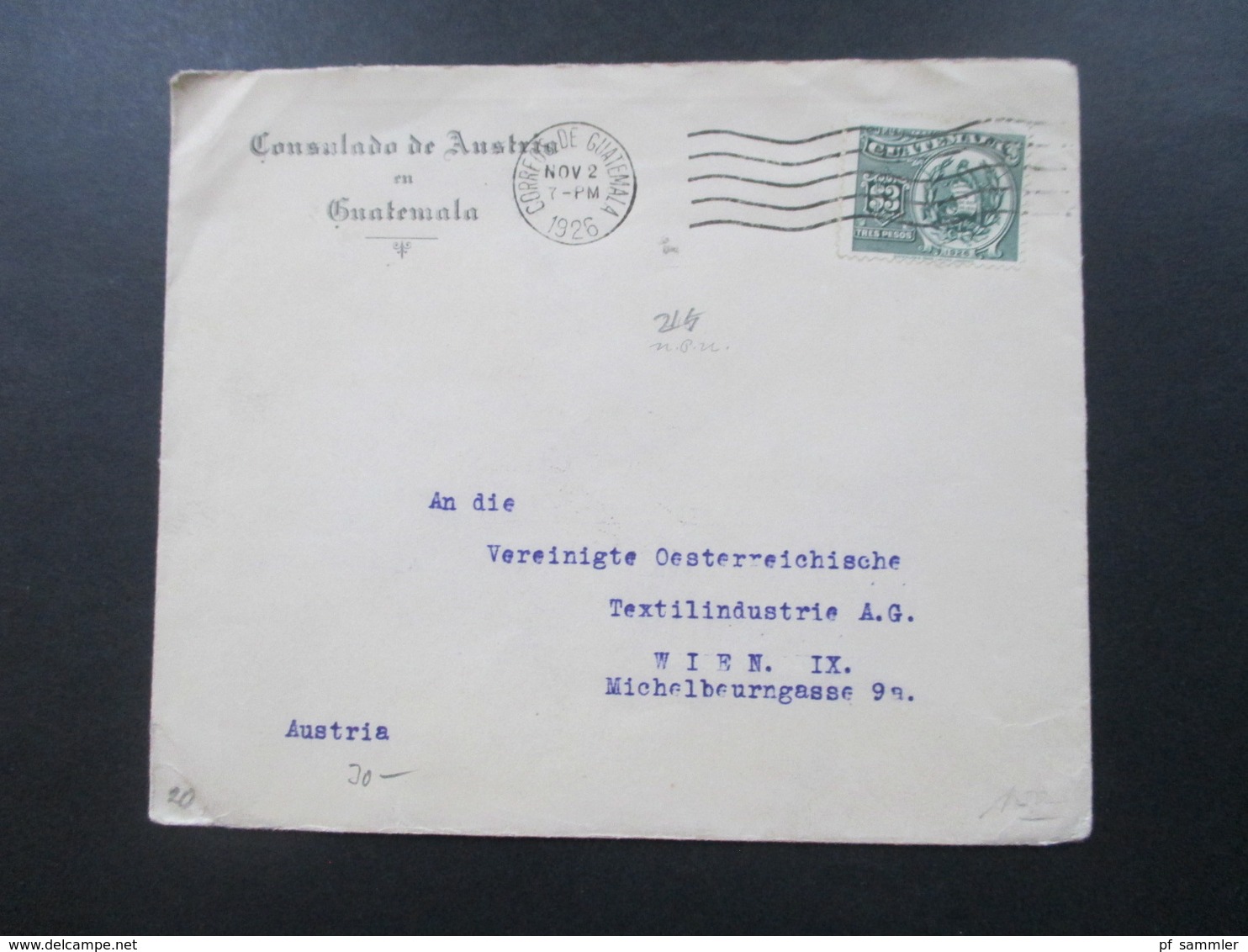 Guatemala Brief Des Colsulado De Austria En Guatemala Österreichisches Konsulat Nach Wien Kaffee Stempel Rückseitig - Guatemala