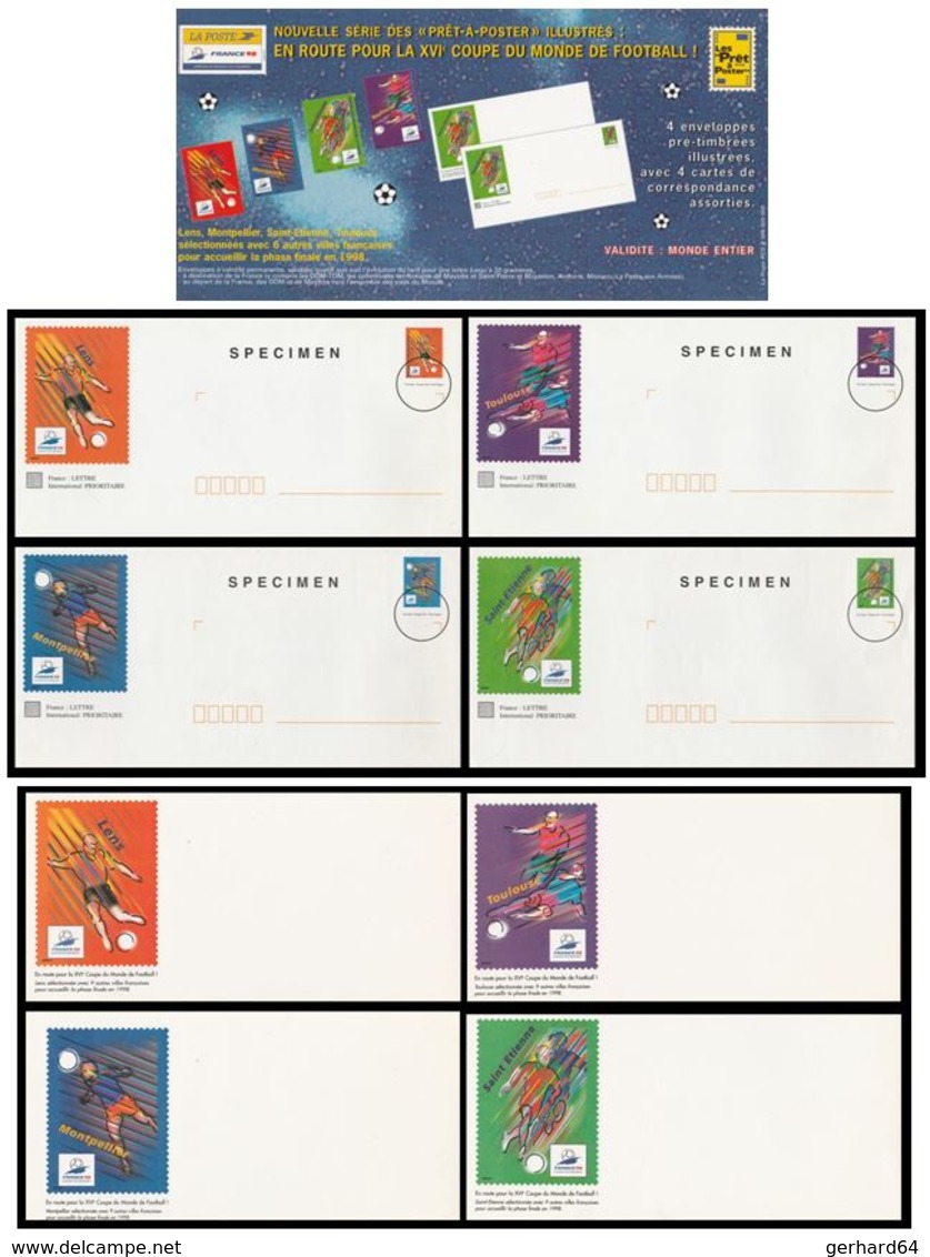 FRANCE 1998 (Coupe Du Monde De Football) 4 Enveloppes + 4 Cartes (spécimen) (Lot COM 10) - Prêts-à-poster: Other (1995-...)