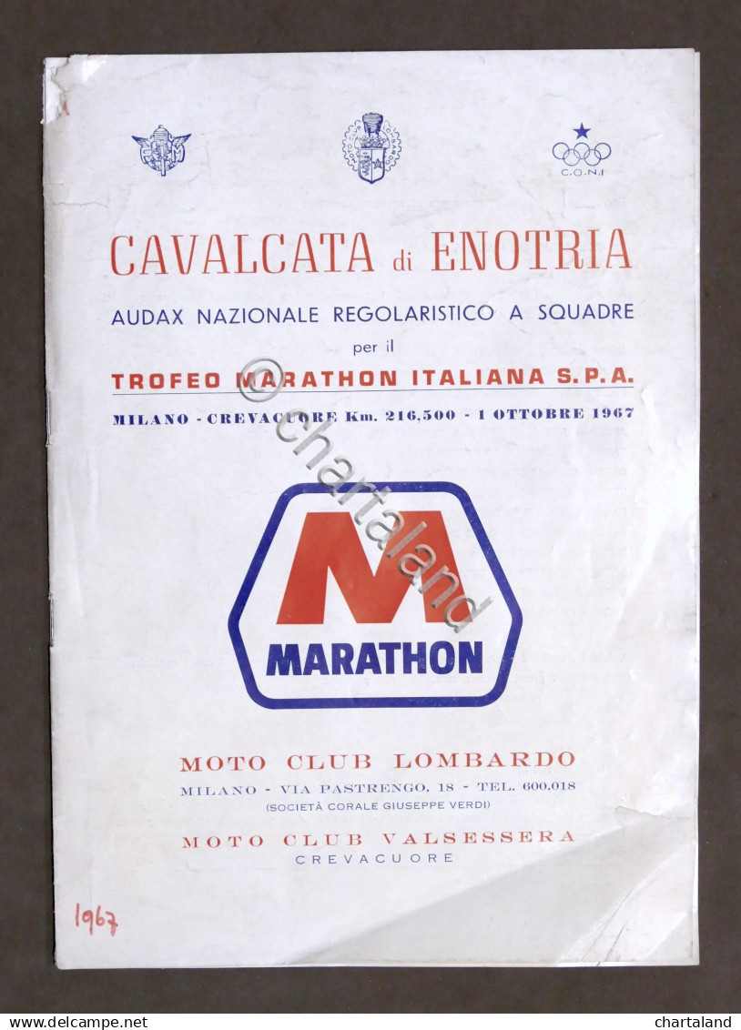 Motociclismo - Cavalcata Di Enotria - Trofeo Marathon Italiana Regolamento 1967 - Altri & Non Classificati