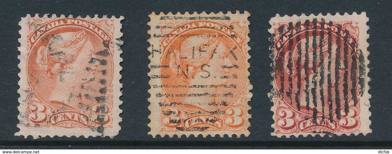 CANADA, 1870 3c Dull Red, Orange-red, Rose-carmine , Fine - Gebruikt