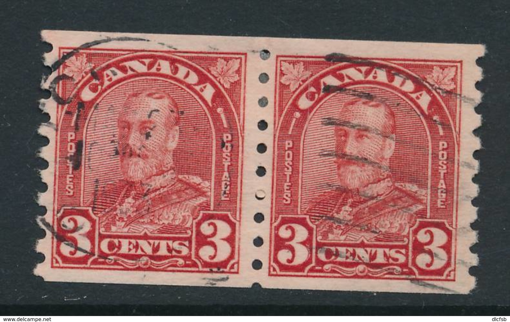 CANADA, 1930 3c Pair Coil Stamps P Imperf X 8 FINE CENTERED , Fine - Gebruikt