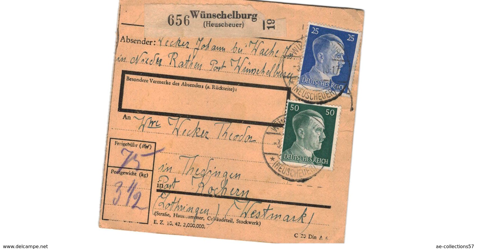 Colis Postal  -  Départ Wünschelburg  - Pour Thedingen - Kochern  ( Théding - Cocheren ) - Covers & Documents
