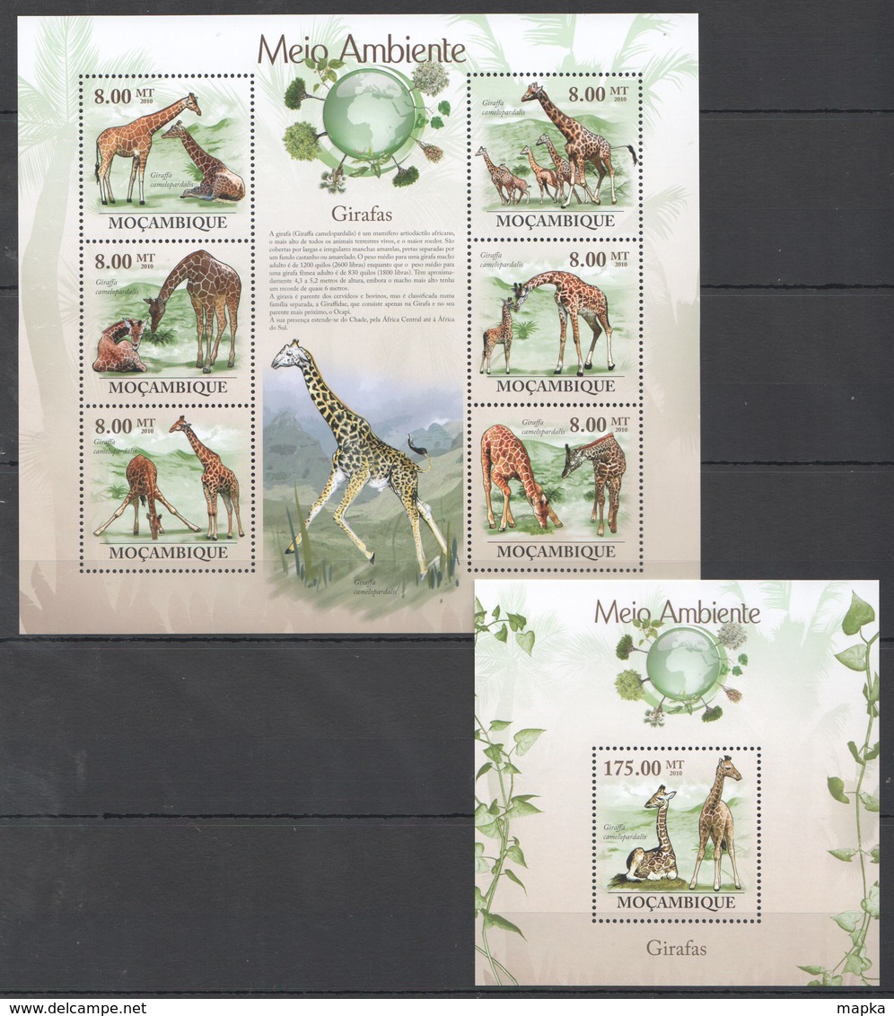 T185 2010 MOZAMBIQUE MOCAMBIQUE FAUNA MEIO AMBIENTE ANIMALS GIRAFAS 1SH+1BL MNH - Giraffes