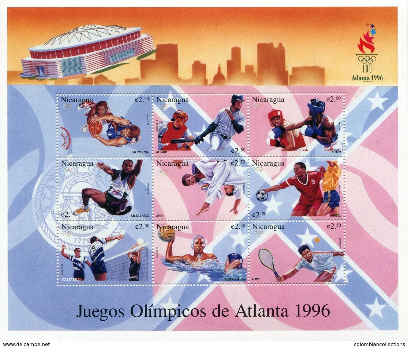 Lote 2122, Nicaragua, 1996, Pliego, Sheet, Summer Olympic Games, Atlanta, Deportes, Juegos Olimpicos, Ball - Nicaragua