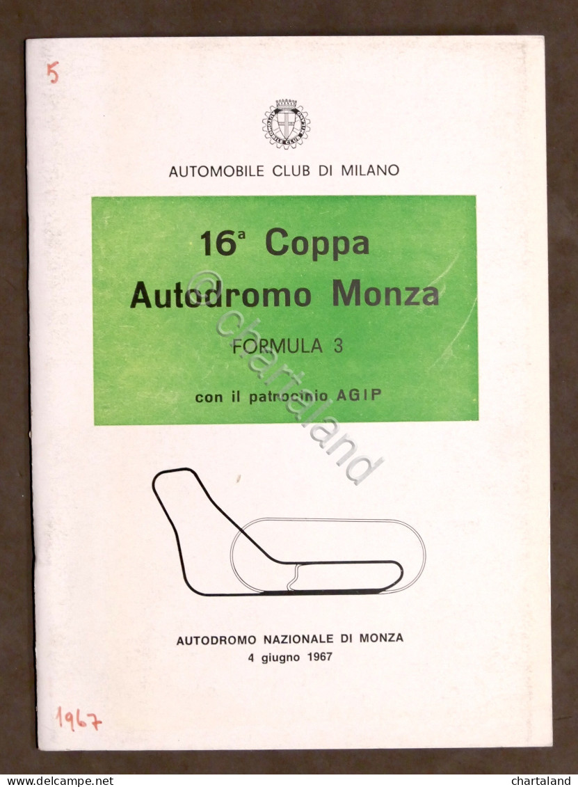 Sport Automobilismo - 16^ Coppa Autodromo Monza - Formula 3 - 1967 - Regolamento - Altri & Non Classificati
