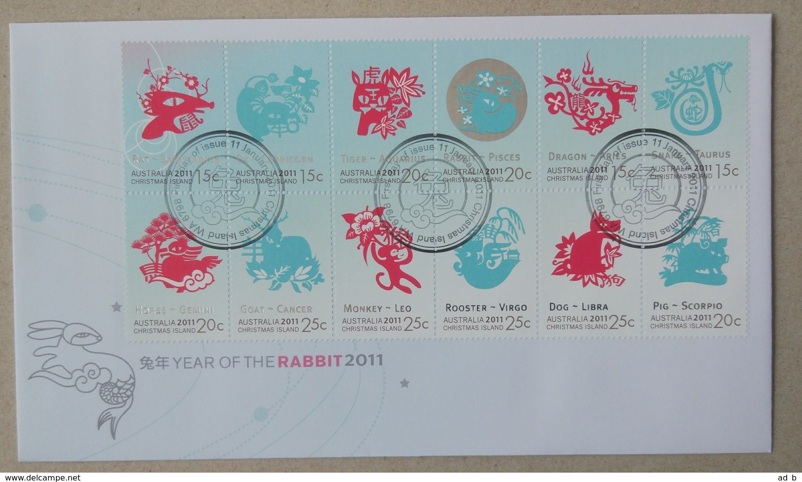 Christmas Island (Australia) 2011. Year Of The Rabbit. Set Of 3 FDCs (stamp Set, Miniature Sheet, Sheetlet) - Anno Nuovo Cinese