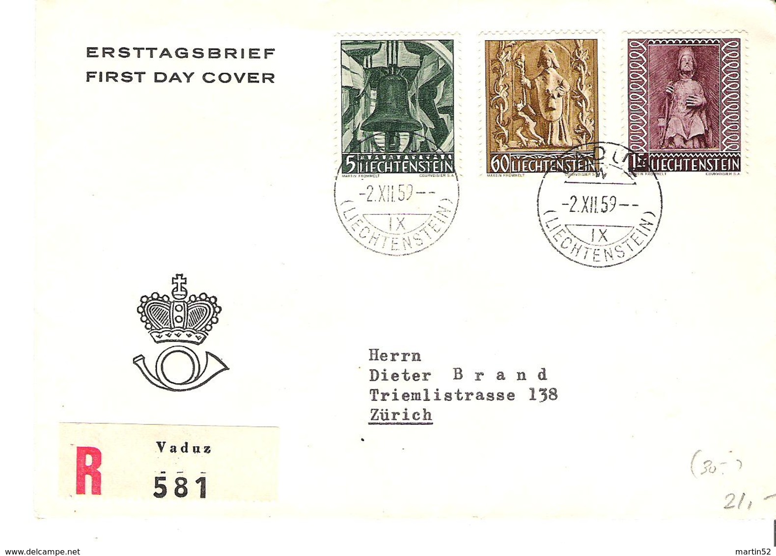 Liechtenstein 1959: Weihnacht Noel Xmas Zu 342-344 Mi 386-388 Yv 350-352 R-FDC Mit O VADUZ 2.XII.59 (Zumstein CHF 30.00) - FDC