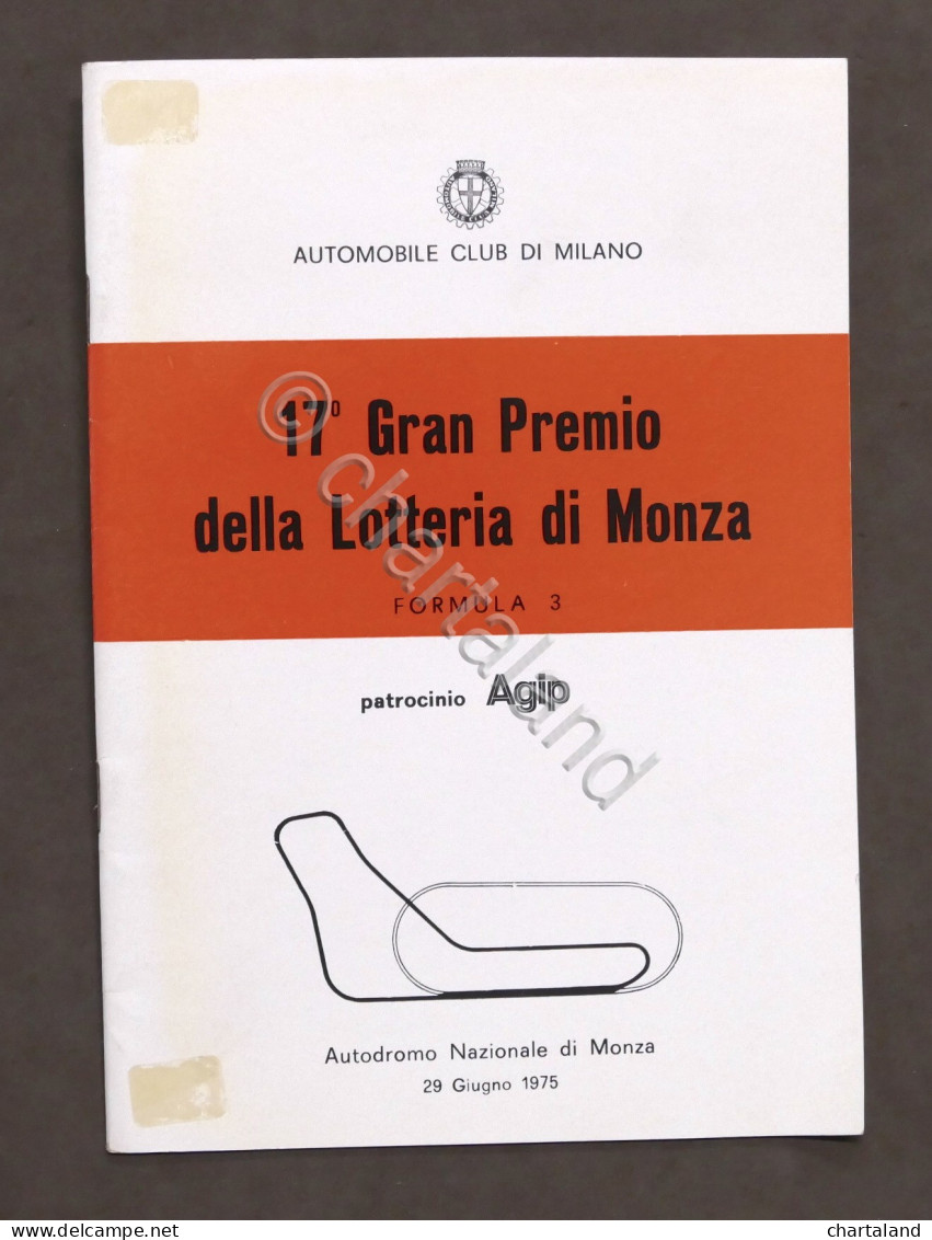 Sport 17° Gran Premio Lotteria Autodromo Monza - Formula 3 - 1975 - Regolamento - Altri & Non Classificati