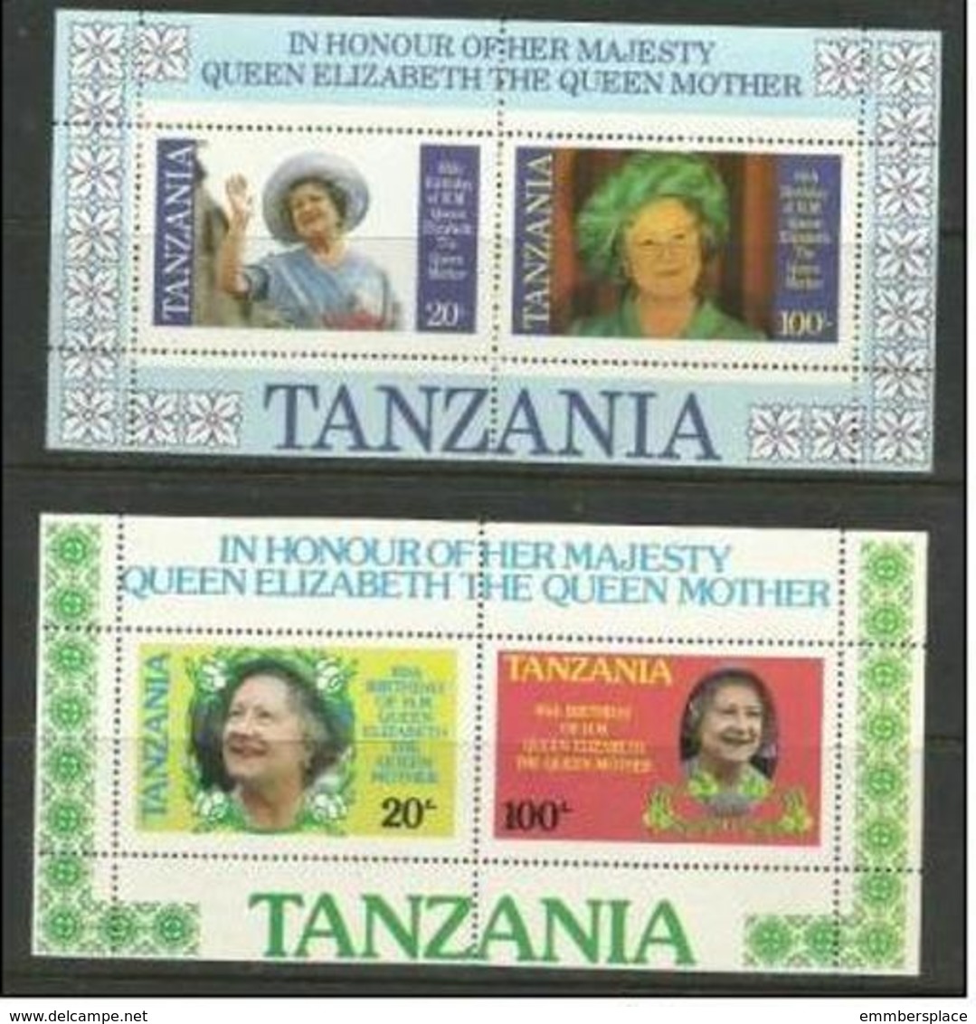 Tanzania - 1985 Queen Mother Birthday S/sheet Pair MLH *    SG MS429  Sc 269a-70a - Tanzania (1964-...)