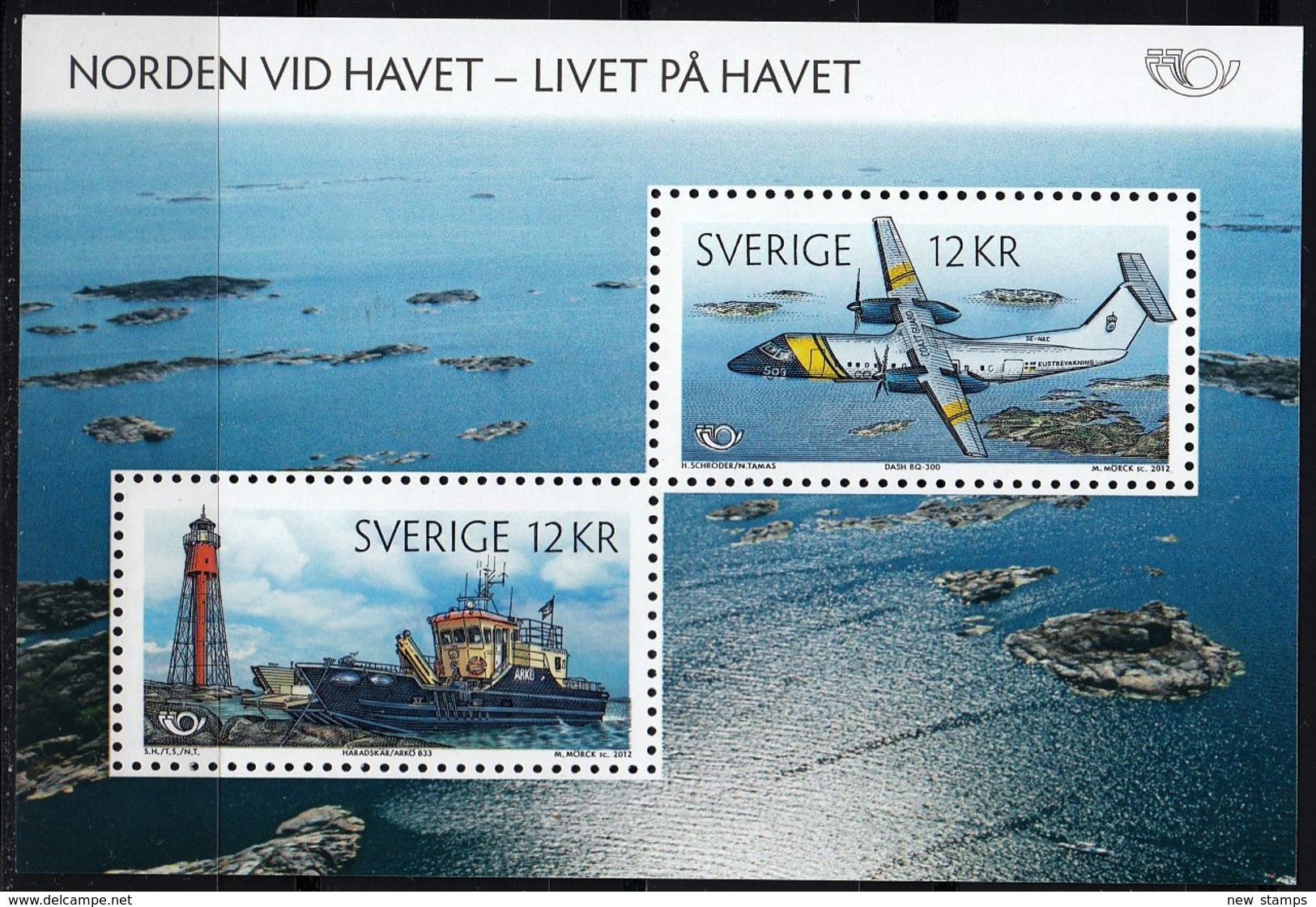 Sweden 2012 Lighthouse Ship Airplane SS MNH - Bateaux