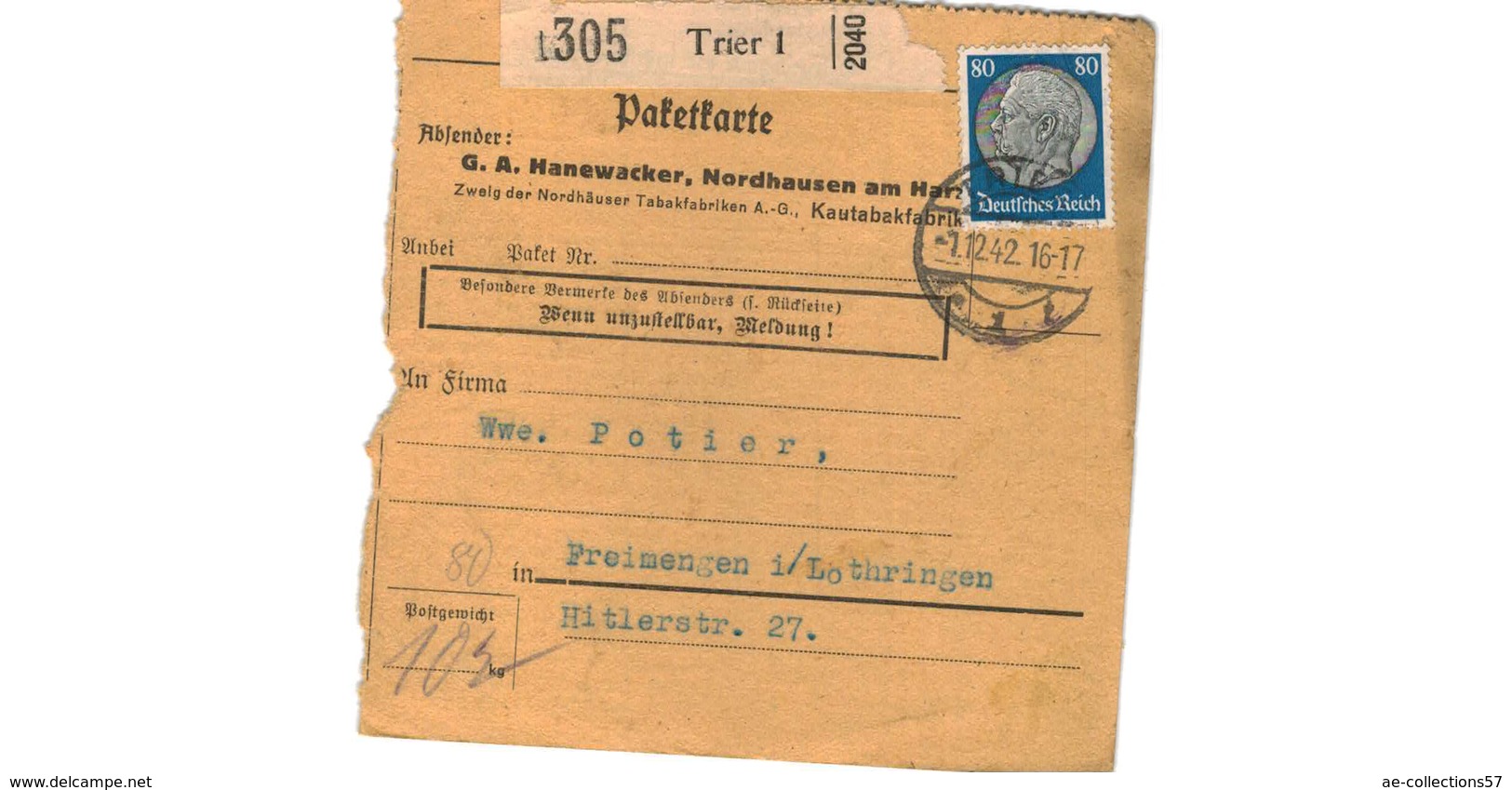 Colis Postal  -  Départ Trier - Brieven En Documenten