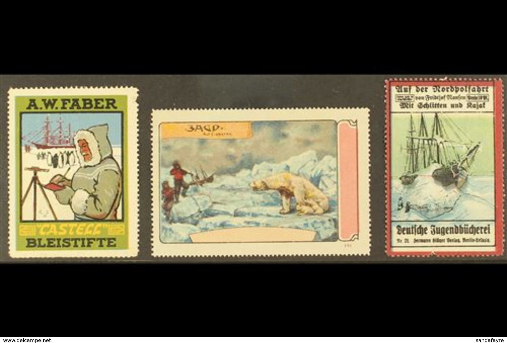 POLAR CINDERELLAS Early 20th Century Three Different Colourful Labels On A Stock Card, Unused No Gum, Small Faults, Scar - Otros & Sin Clasificación