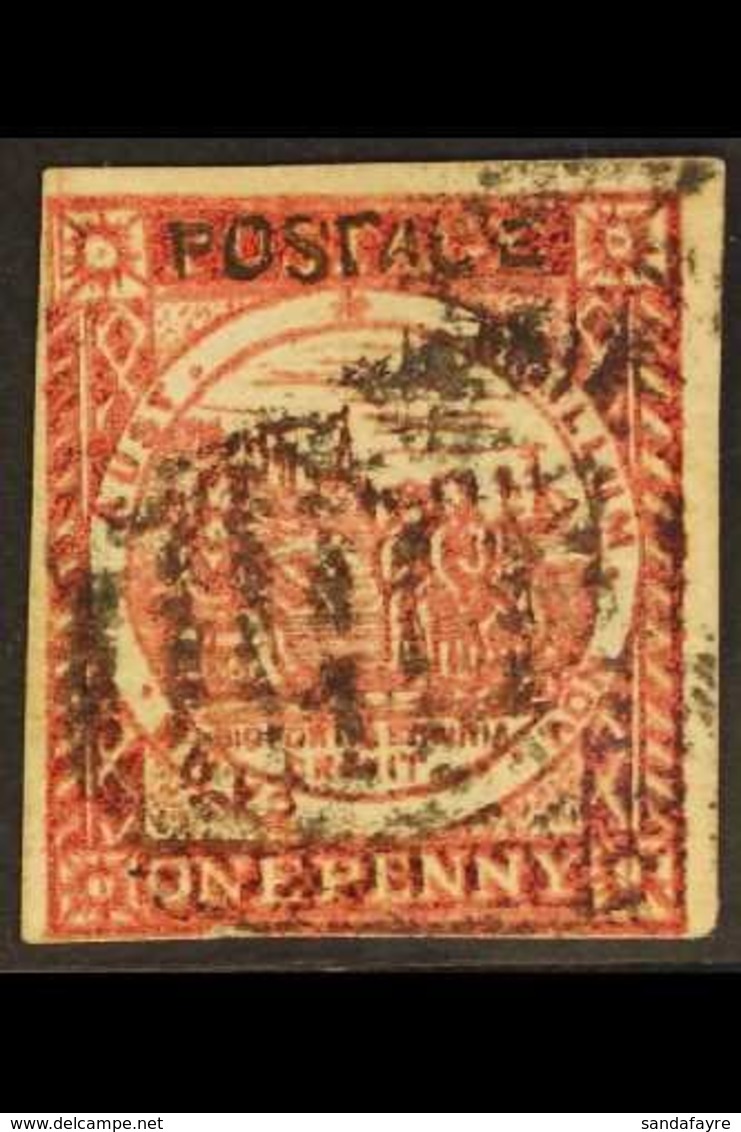 NEW SOUTH WALES 1850 1d Carmine Sydney View On Laid Paper, SG 13, Close To Good Margins And Barred Cancel, Contemporary  - Other & Unclassified