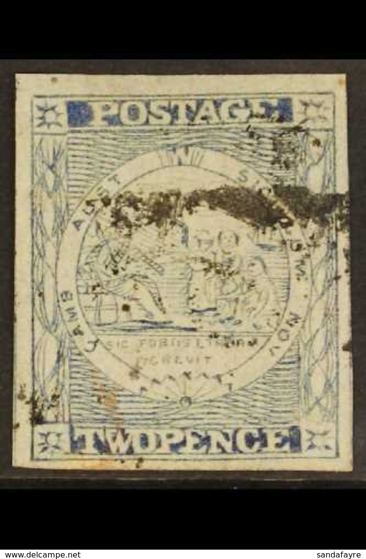 NEW SOUTH WALES 1851 2d Dull Blue Sydney View Plate V, Pick And Shovel Omitted, SG 37a, Four Margins And Light Cancel. F - Other & Unclassified