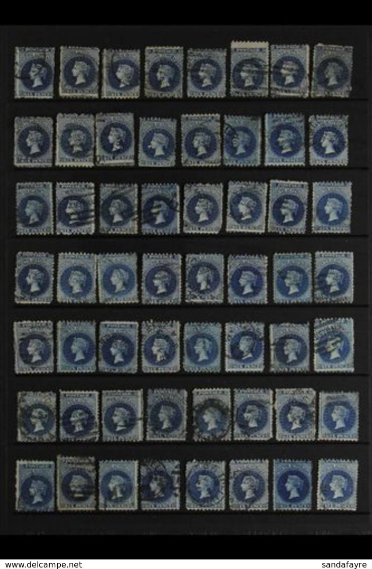 SOUTH AUSTRALIA 1870-73 (Large Star Wmk) 6d Prussian Blue & Bright Prussian Blue Used Accumulation On A Pair Of Stock Pa - Autres & Non Classés