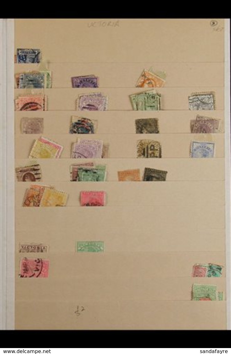 VARIOUS ON SIX OLD STOCK PAGES With One Page For Each State, Chiefly Used Stamps Rather Poorly Arranged On Top Of Each O - Sonstige & Ohne Zuordnung