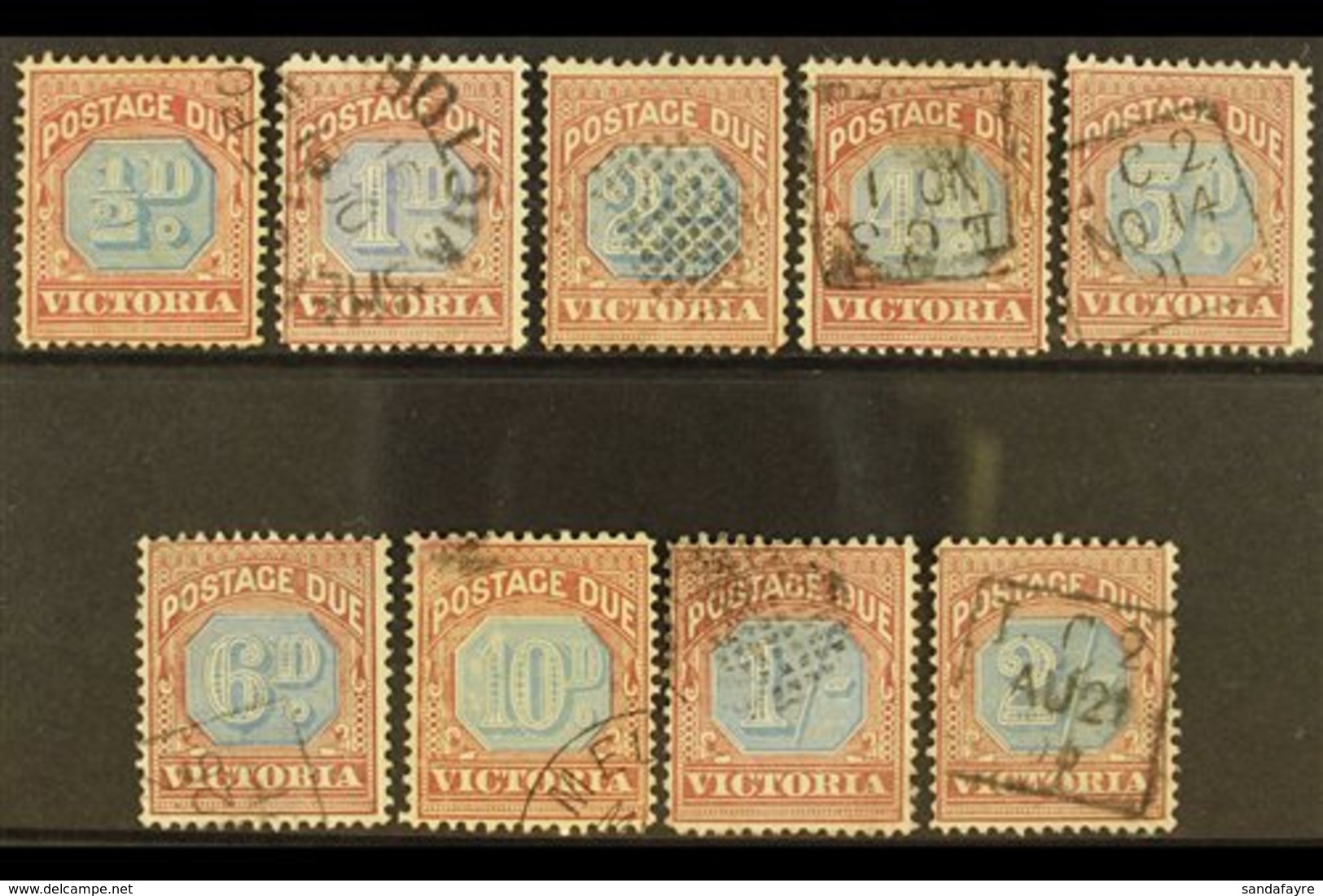 VICTORIA POSTAGE DUES 1890-94 (dull Blue And Deep Claret) Set Complete To 2s, SG D1/D9, Fine Used, The 10d Is Cancelled  - Otros & Sin Clasificación