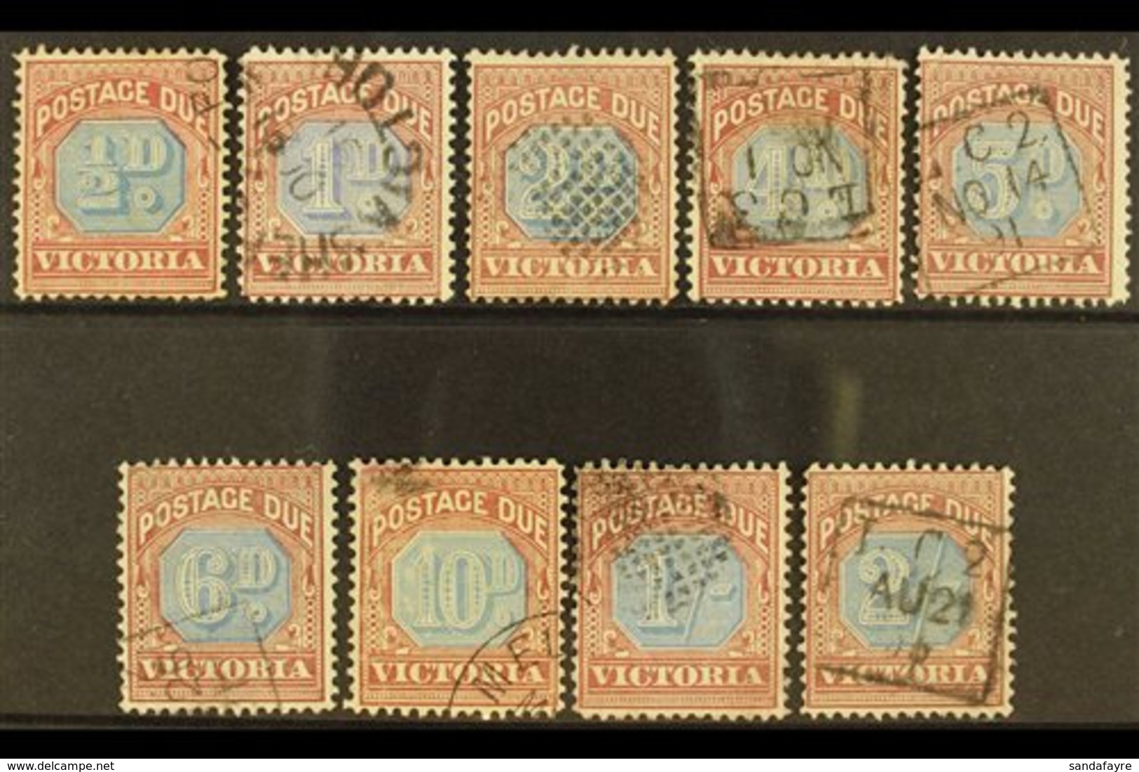 VICTORIA POSTAGE DUES 1890-94 (dull Blue And Deep Claret) Set Complete To 2s, SG D1/D9, Fine Used, The 10d Is Cancelled  - Autres & Non Classés