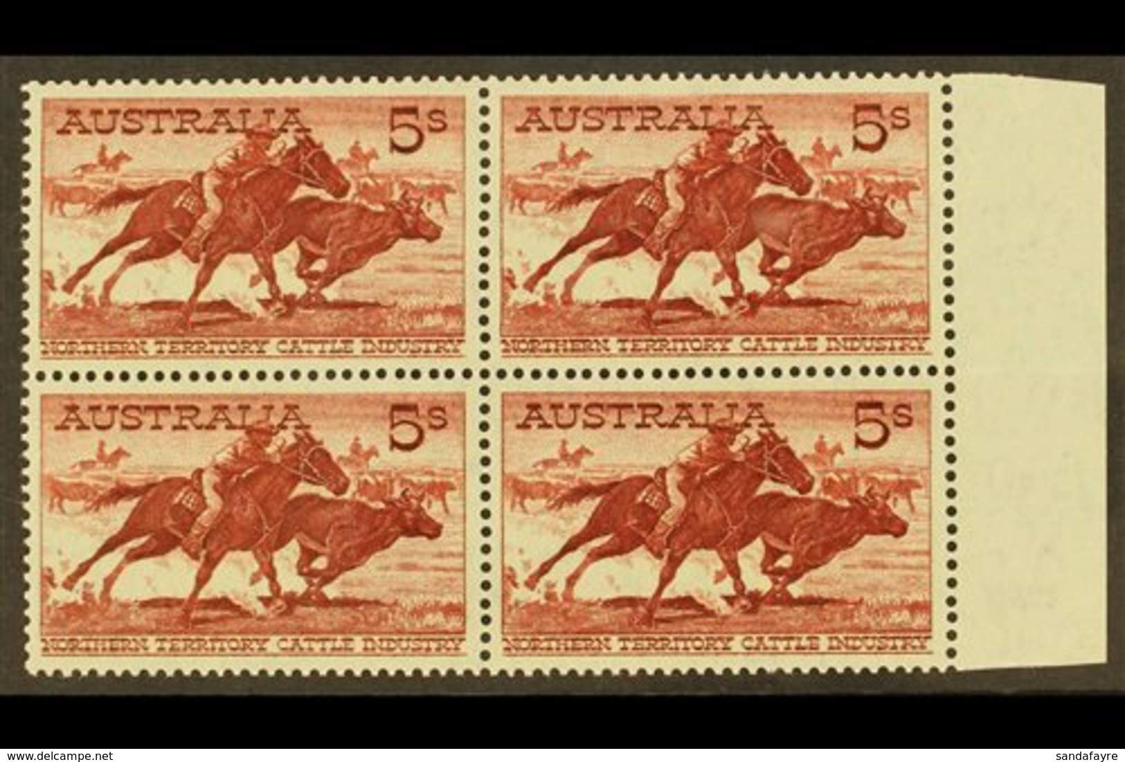 1959-64 5s Red Brown On White Paper, SG 327a, Never Hinged Mint Marginal Block Of 4 (1 Block Of 4) For More Images, Plea - Other & Unclassified